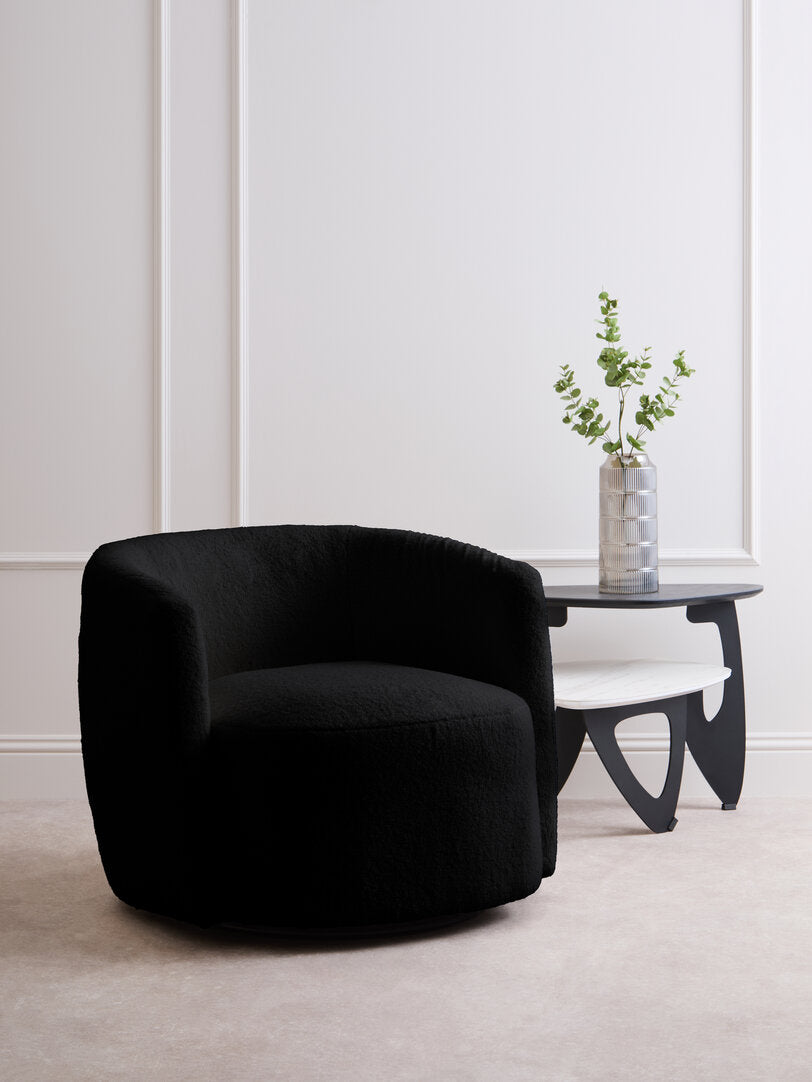 Newham Black Boucle Effect Curved Lounge Chair With Swivel Base