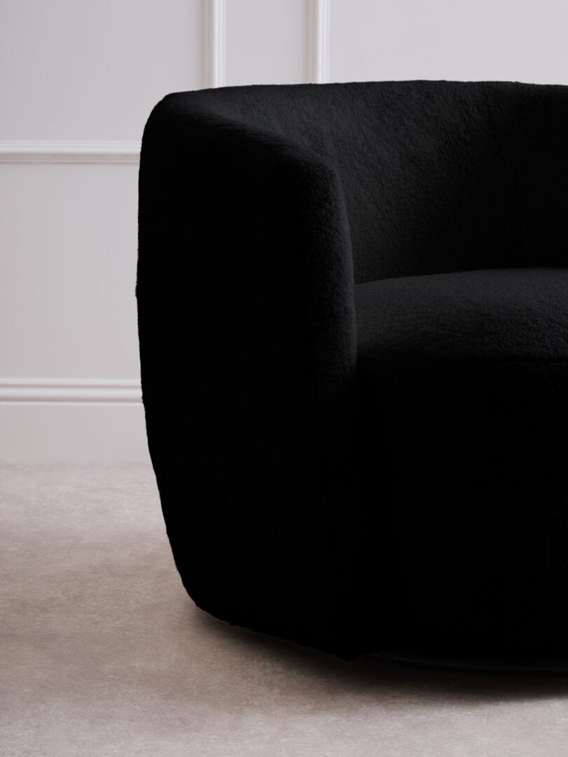 Newham Black Boucle Effect Curved Lounge Chair With Swivel Base