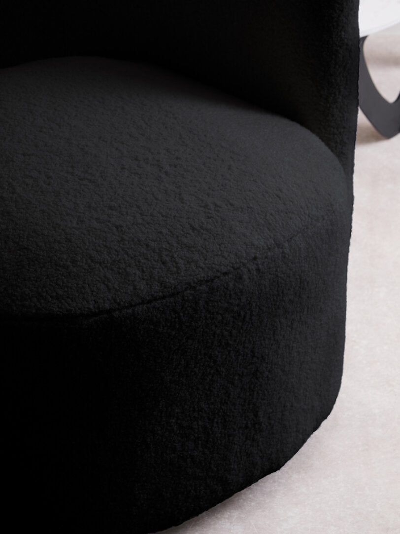 Newham Black Boucle Effect Curved Lounge Chair With Swivel Base