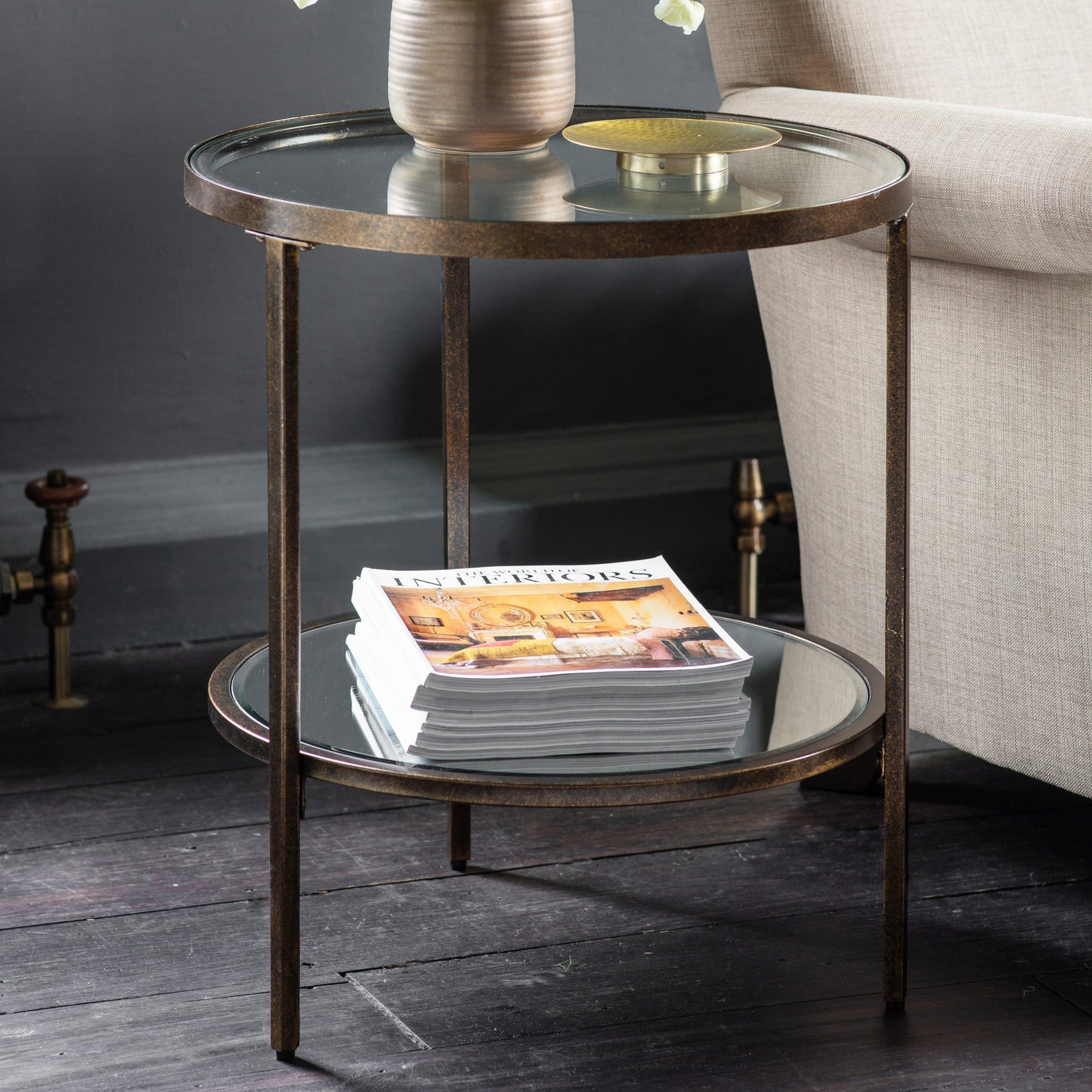 Harmon Antique Bronze & Clear Glass Round Side Table