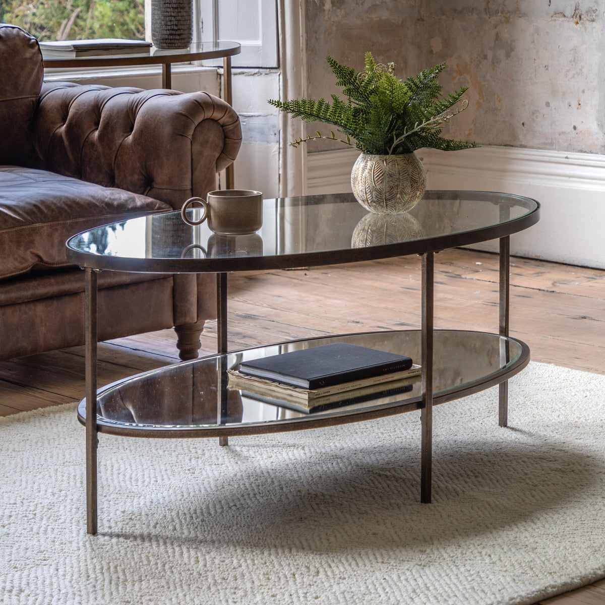 Harmon Antique Bronze & Clear Glass Oval Coffee Table