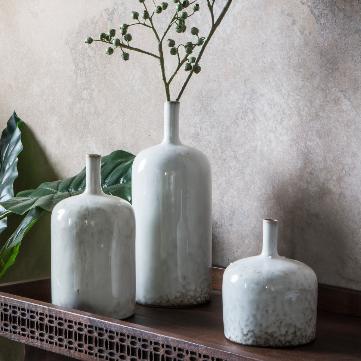 Set of 3 Trobridge Ceramic Gloss Glazed White Vases