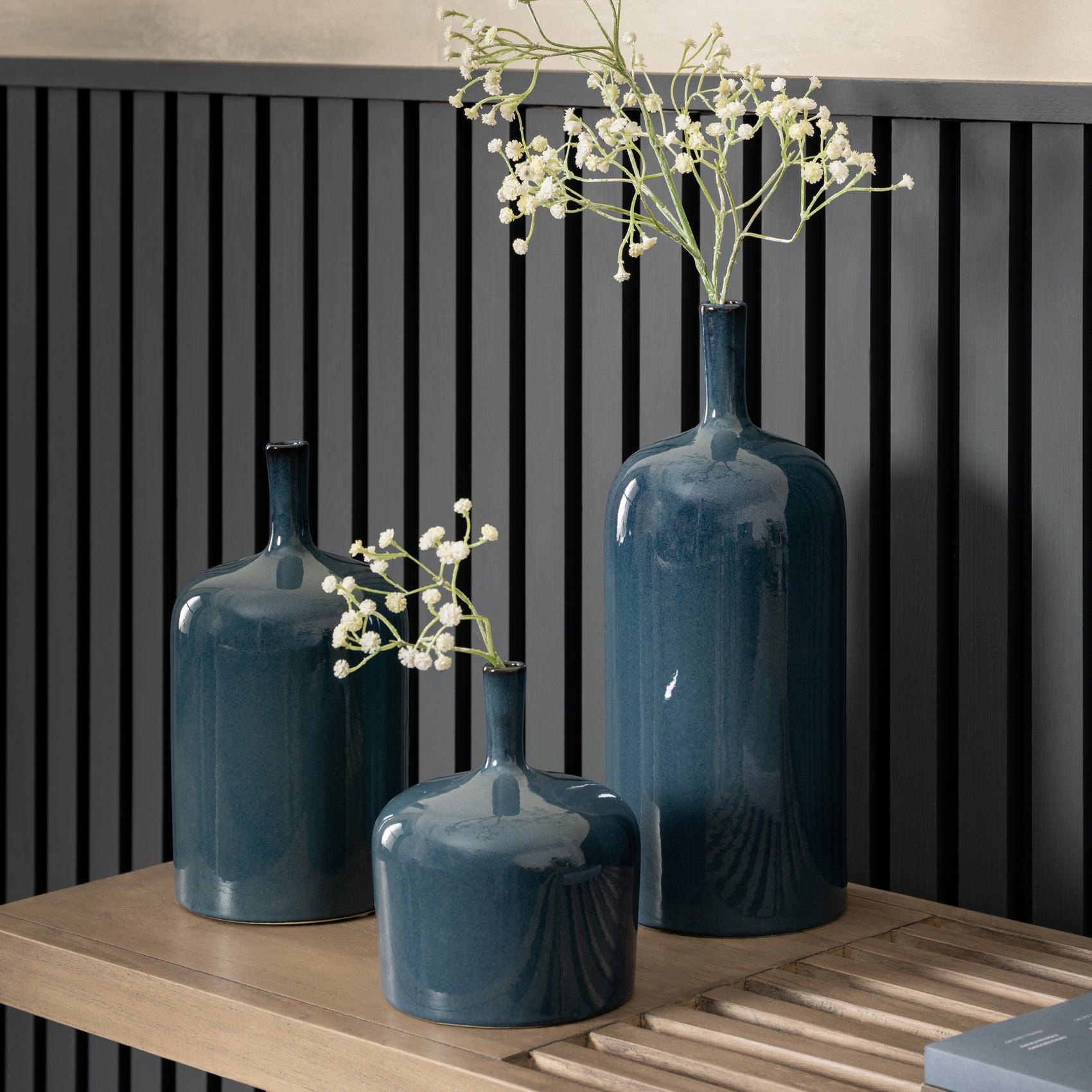 Set of 3 Trobridge Ceramic Gloss Glazed Blue Vases