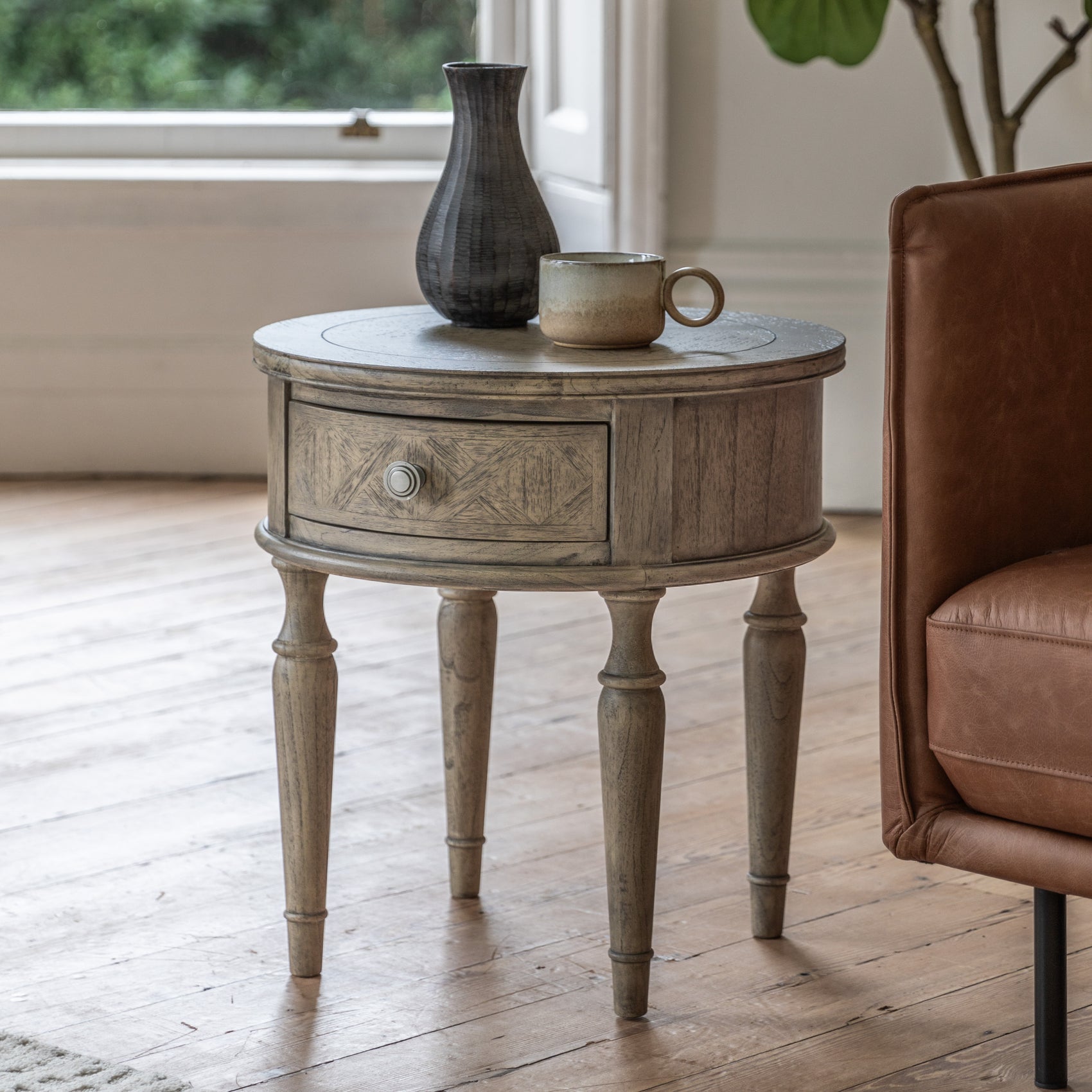 Tobago Aged Mindy Wood Round Side Table
