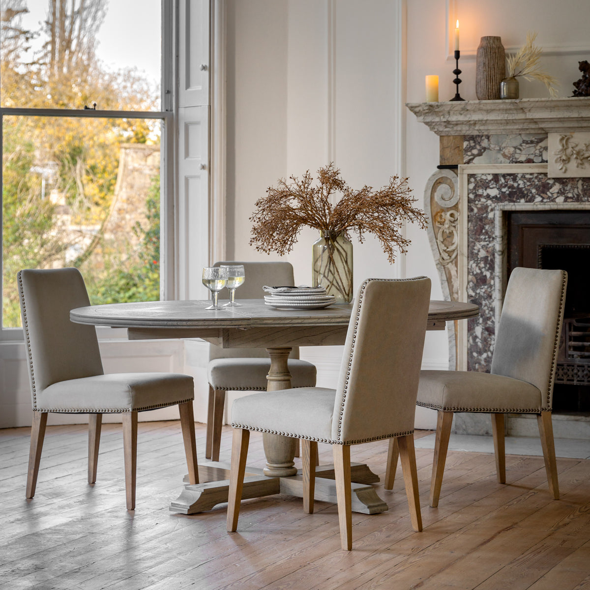 Tobago Ash Wood Round Extendable Dining Table