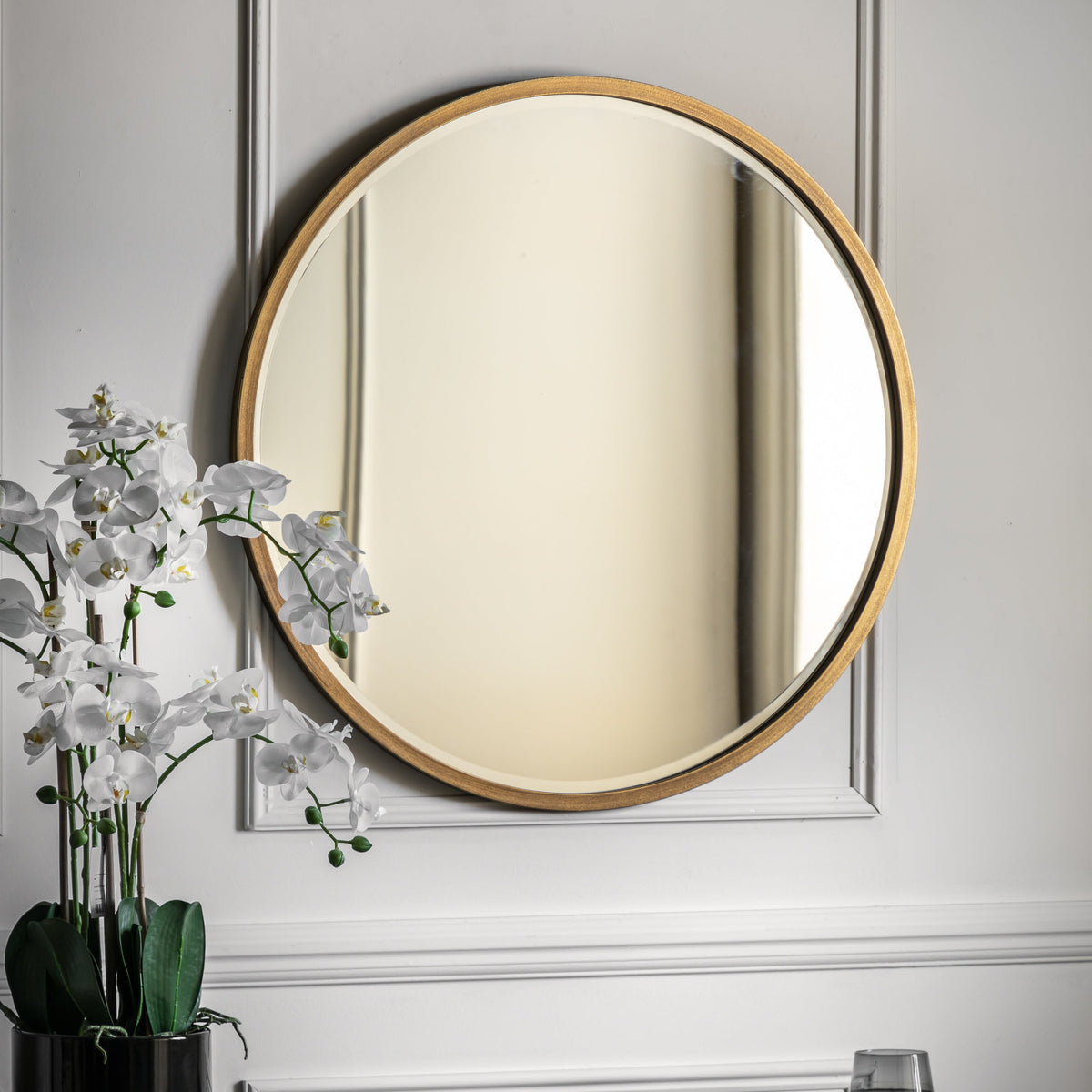 Ashrow Antique Gold Round Wall Mirror | Large