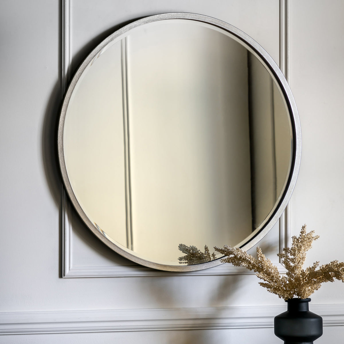 Ashrow Antique Silver Round Wall Mirror | Large