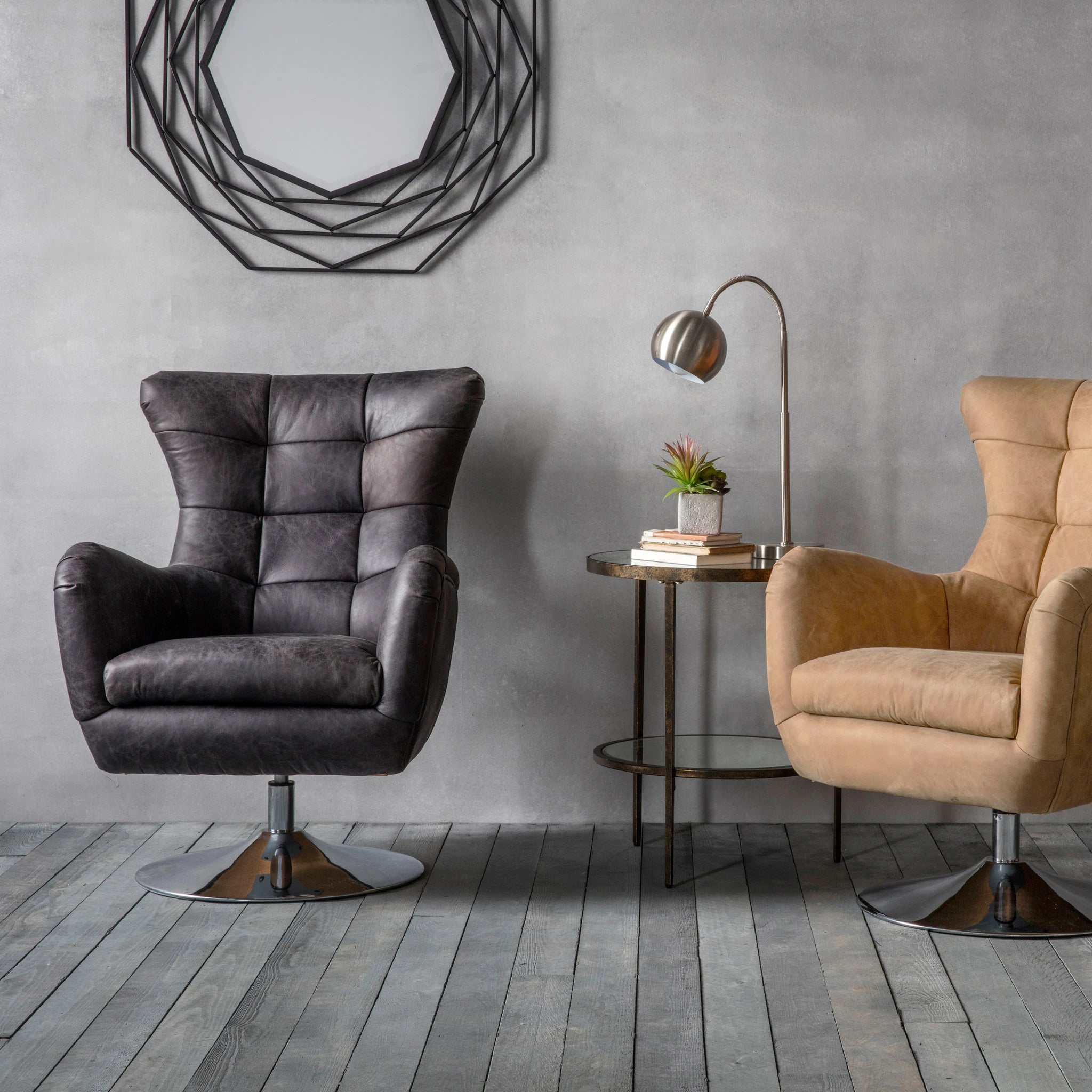 Alderdowns Antique Ebony Leather Swivel Armchair