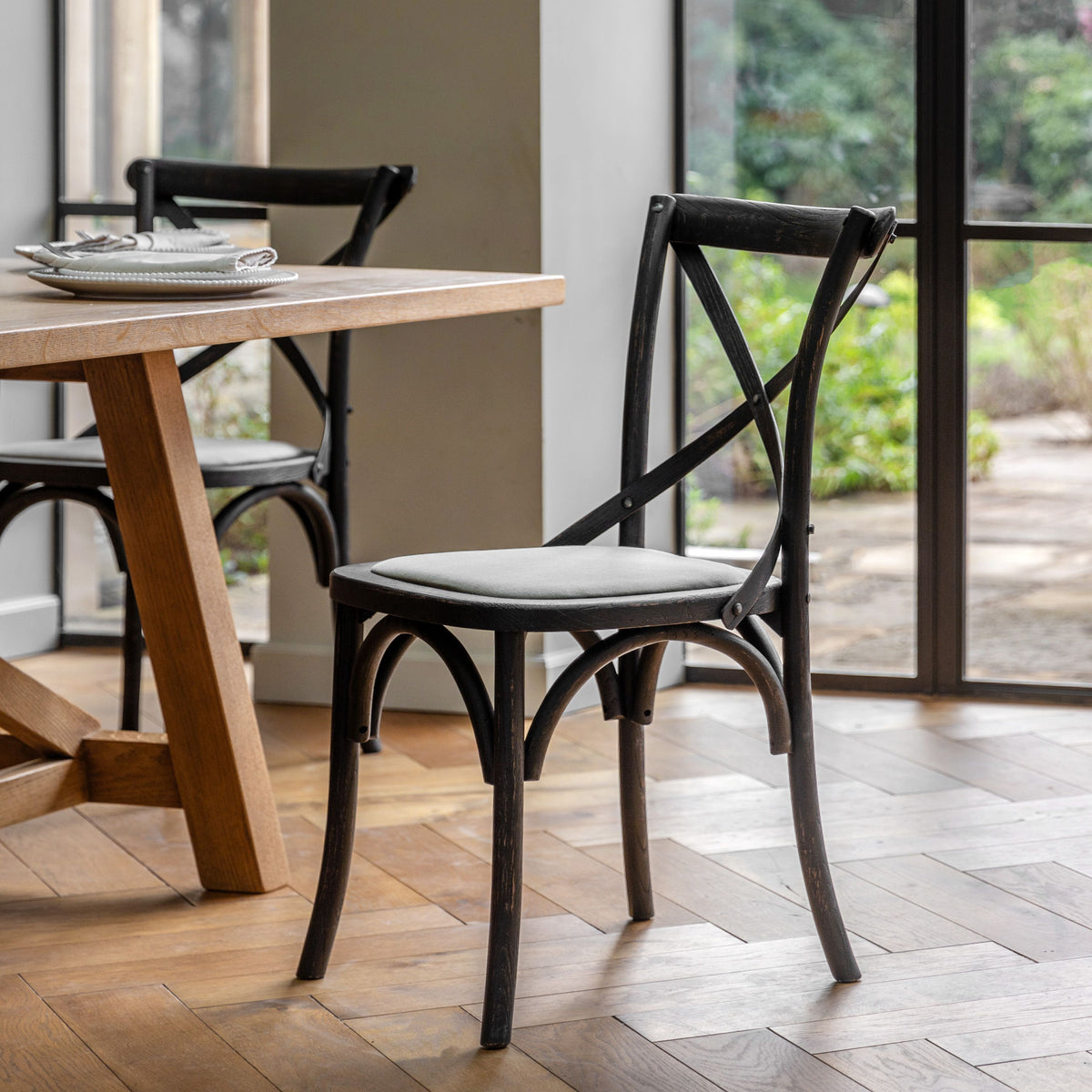 Set of 2 Aspen Black Oak Wood & Linen Dining Chair
