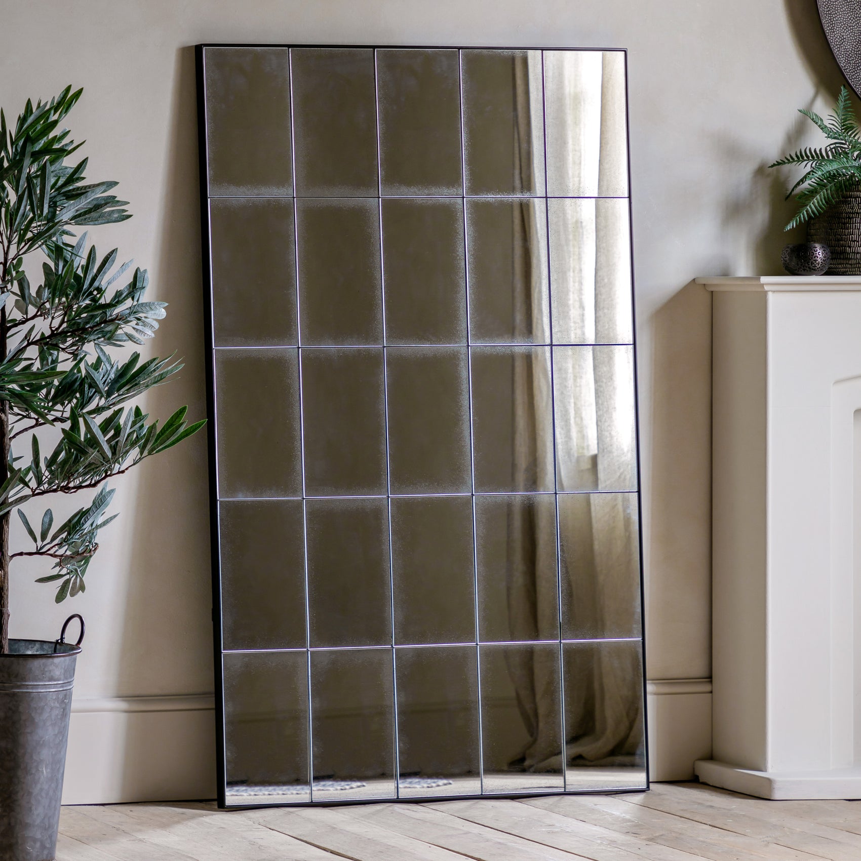 Bromley Rustic Black Window Full Length Leaner Mirror | Wide