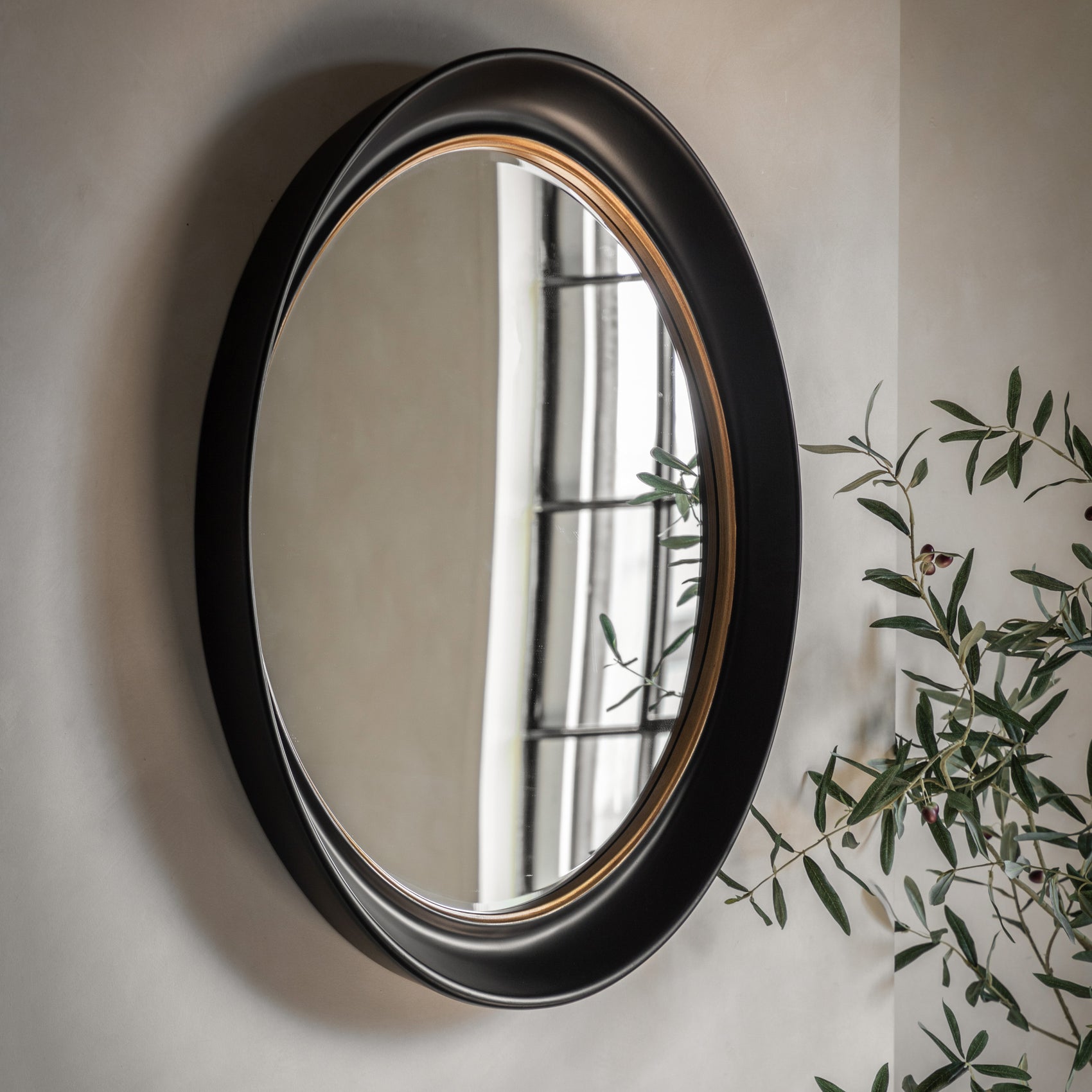 Wren Black & Gold Oval Wall Mirror
