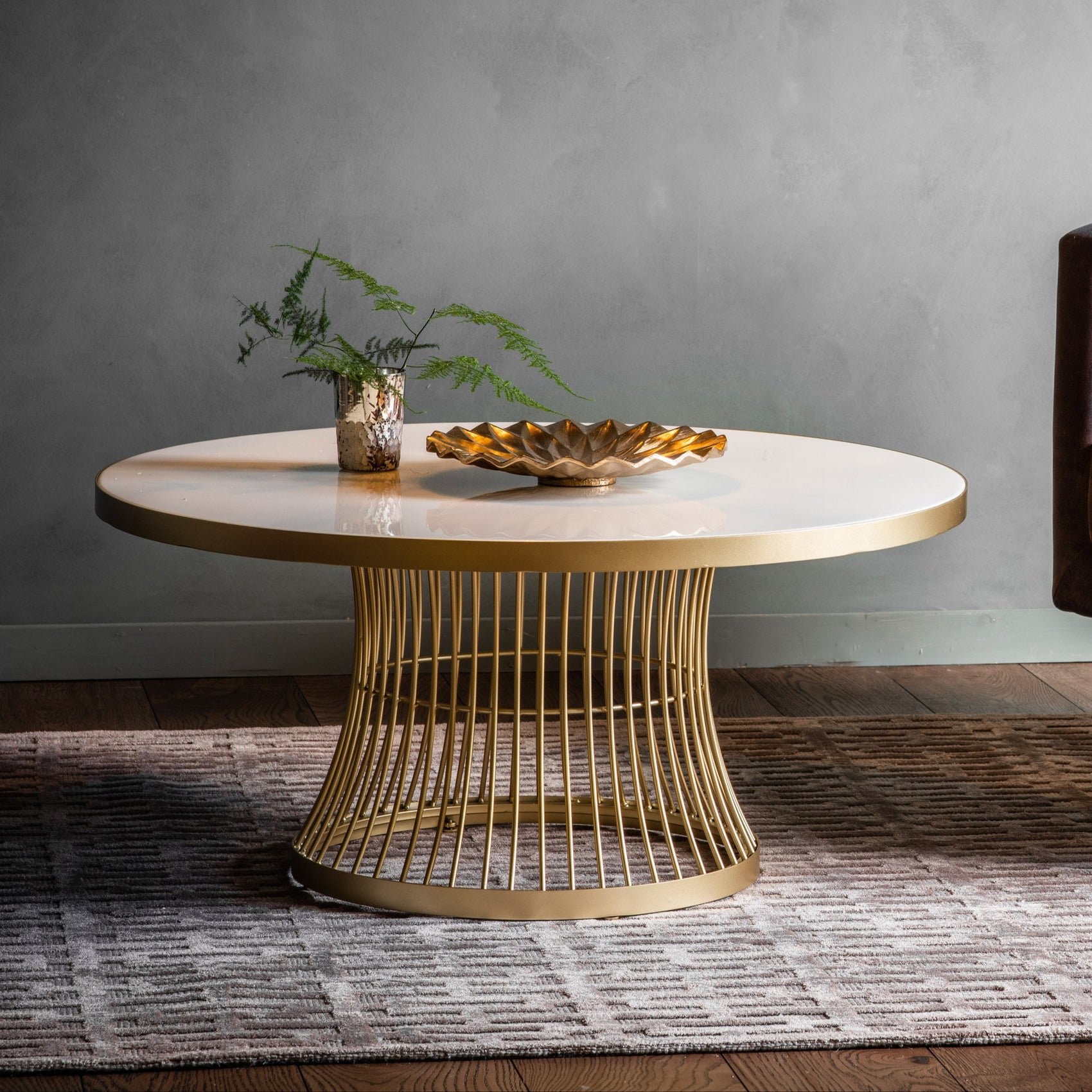 Jemina Champagne Gold & White Marble Round Coffee Table