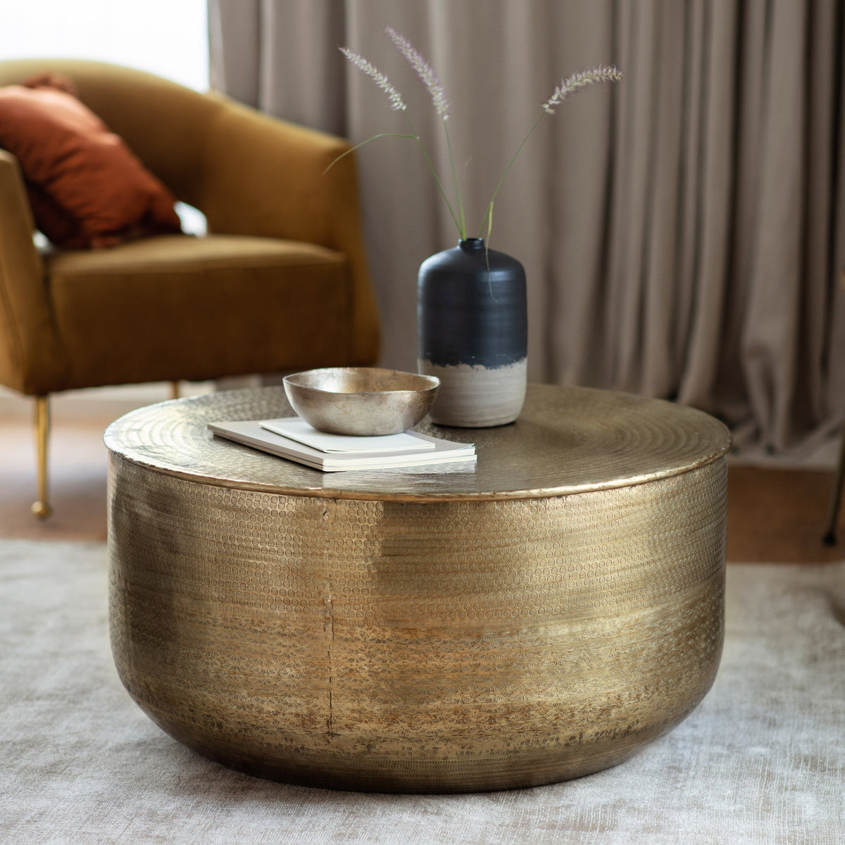 Ayesha Bronze Round Drum Coffee Table