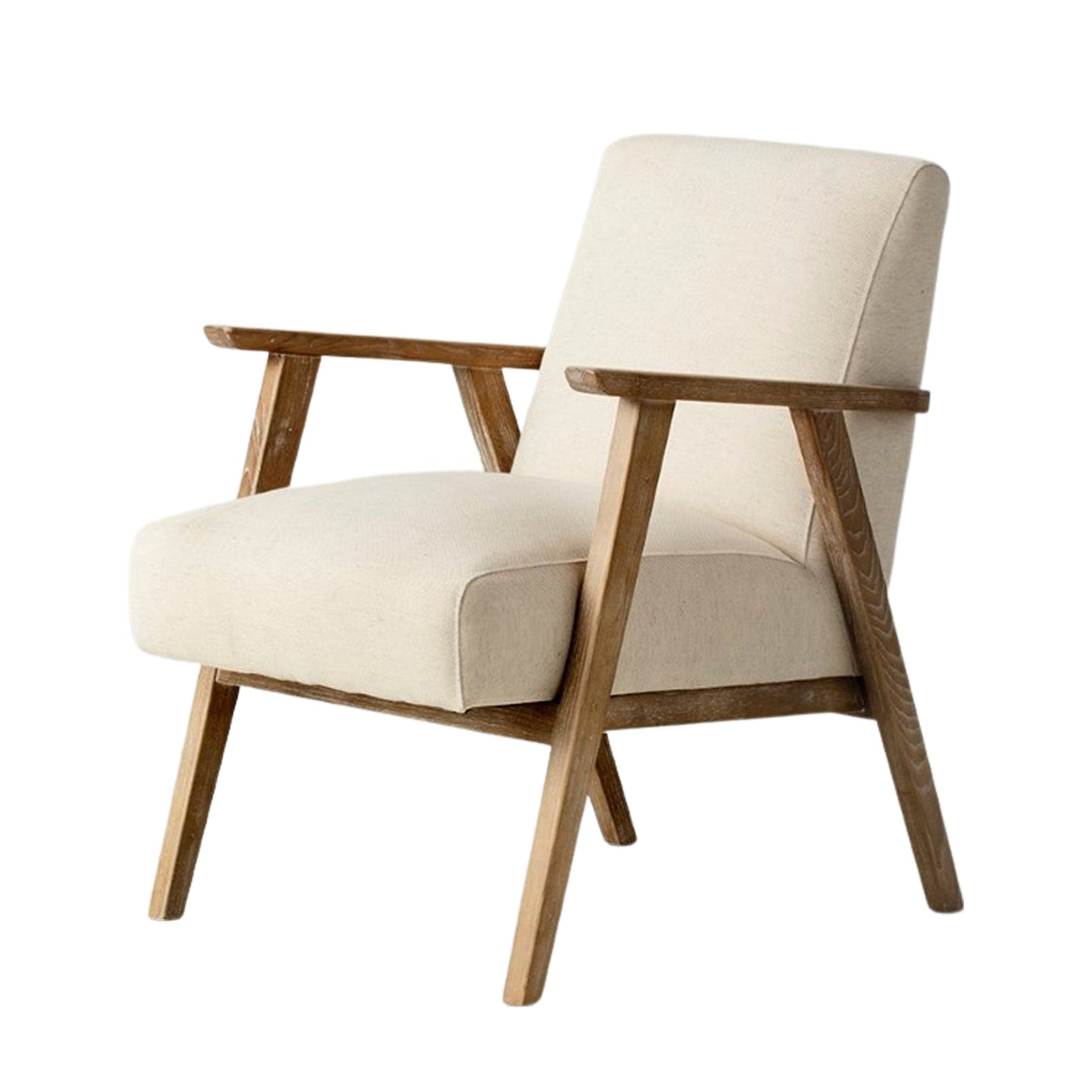 Frieda Wood & Beige Natural Linen Armchair