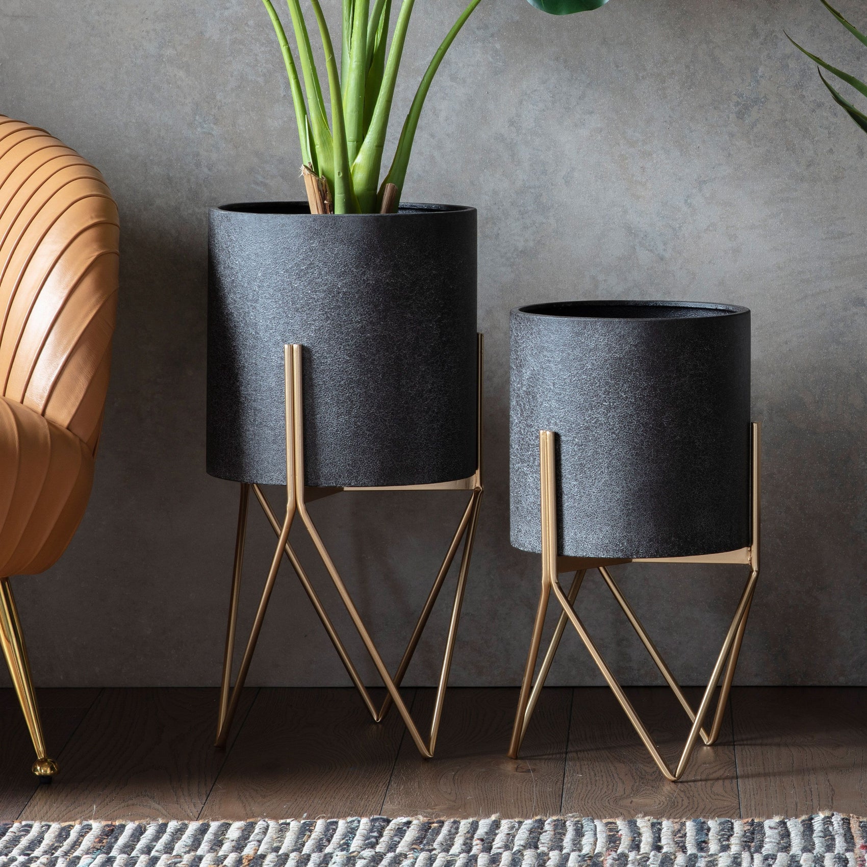 Dalton Grey & Gold Metal Planter | Large