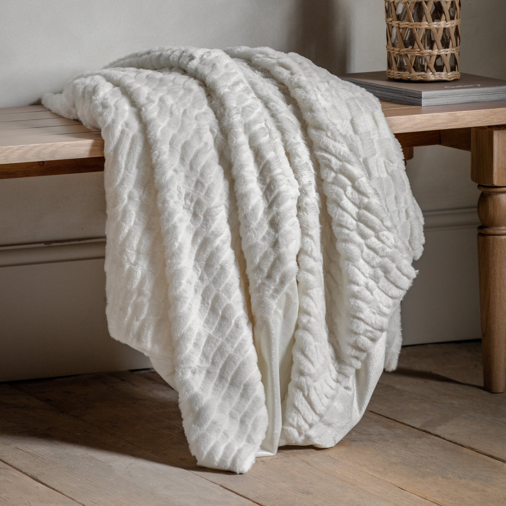 Fernhouse Rabbit Faux Fur Cream Throw