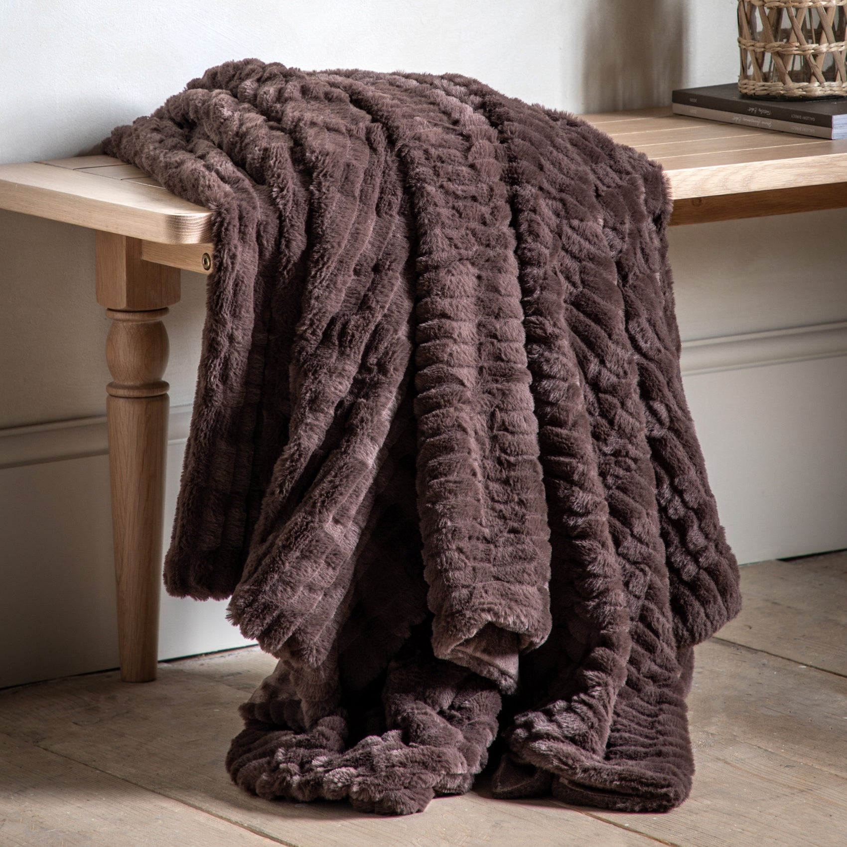 Fernhouse Rabbit Faux Fur Brown Throw
