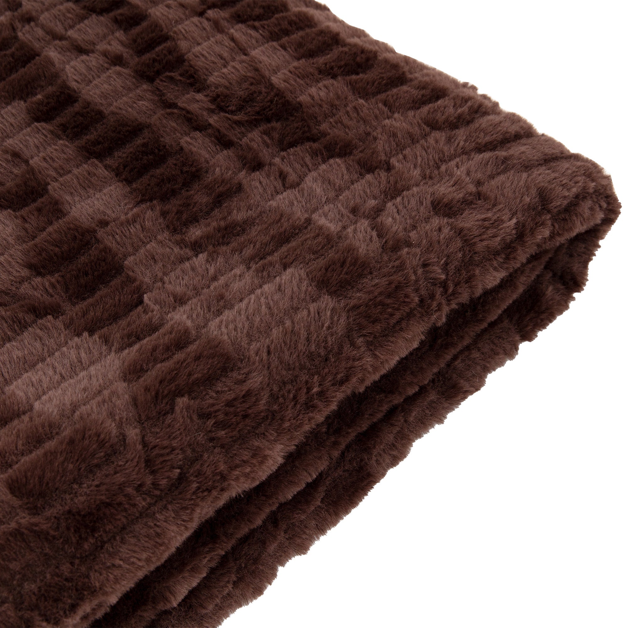 Textured Rabbit Faux Fur Brown Throw
