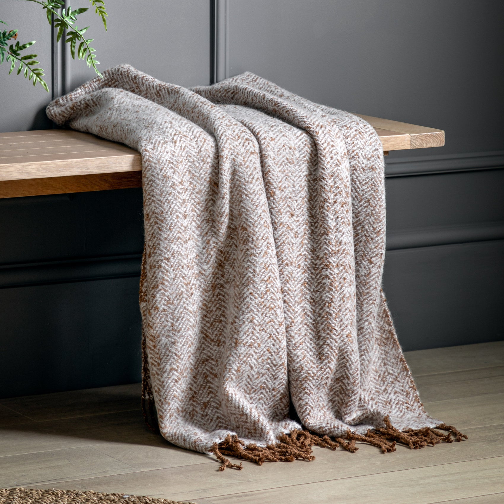 Alderview Herringbone Faux Mohair Throw Tan Brown