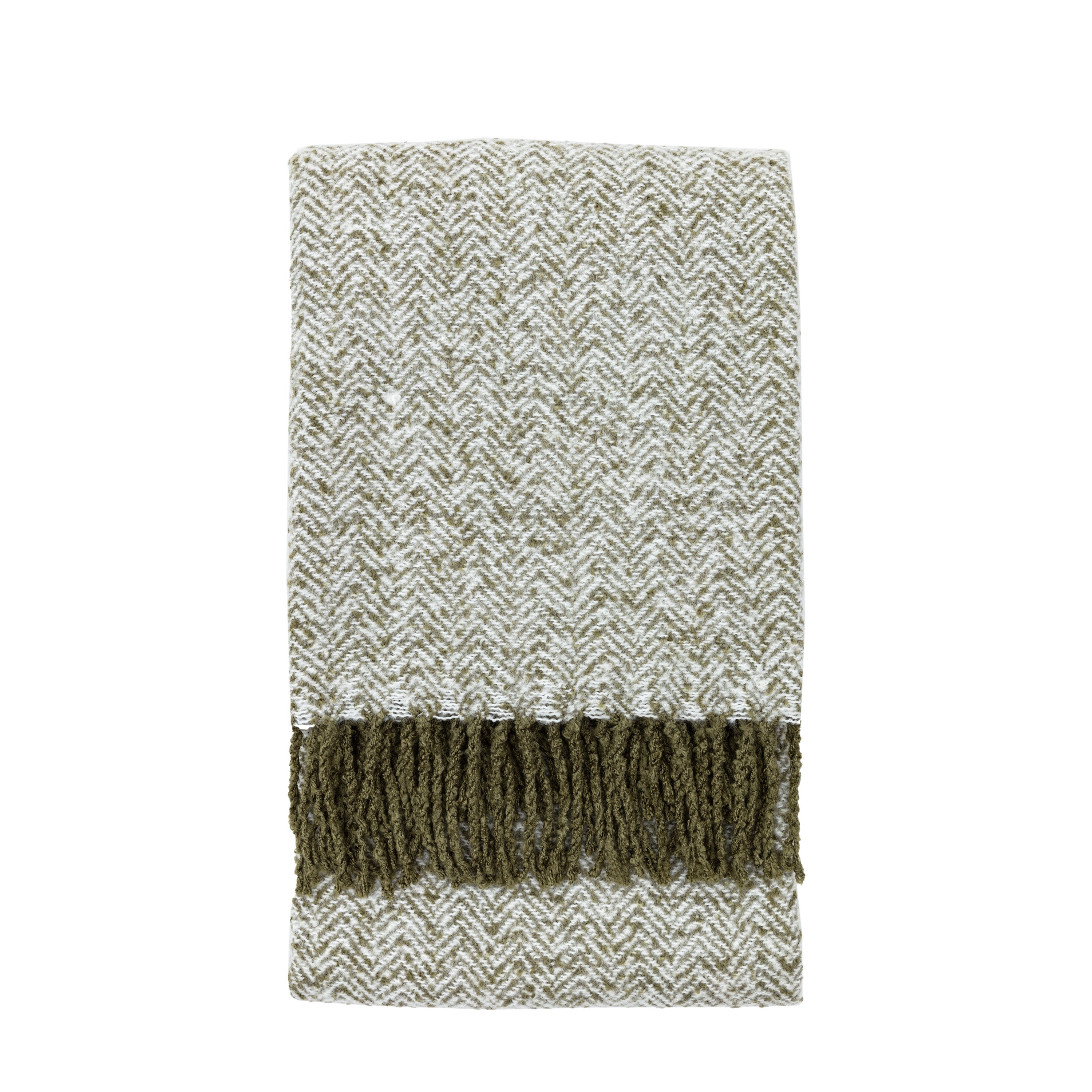 Herringbone Faux Mohair Olive Green Throw