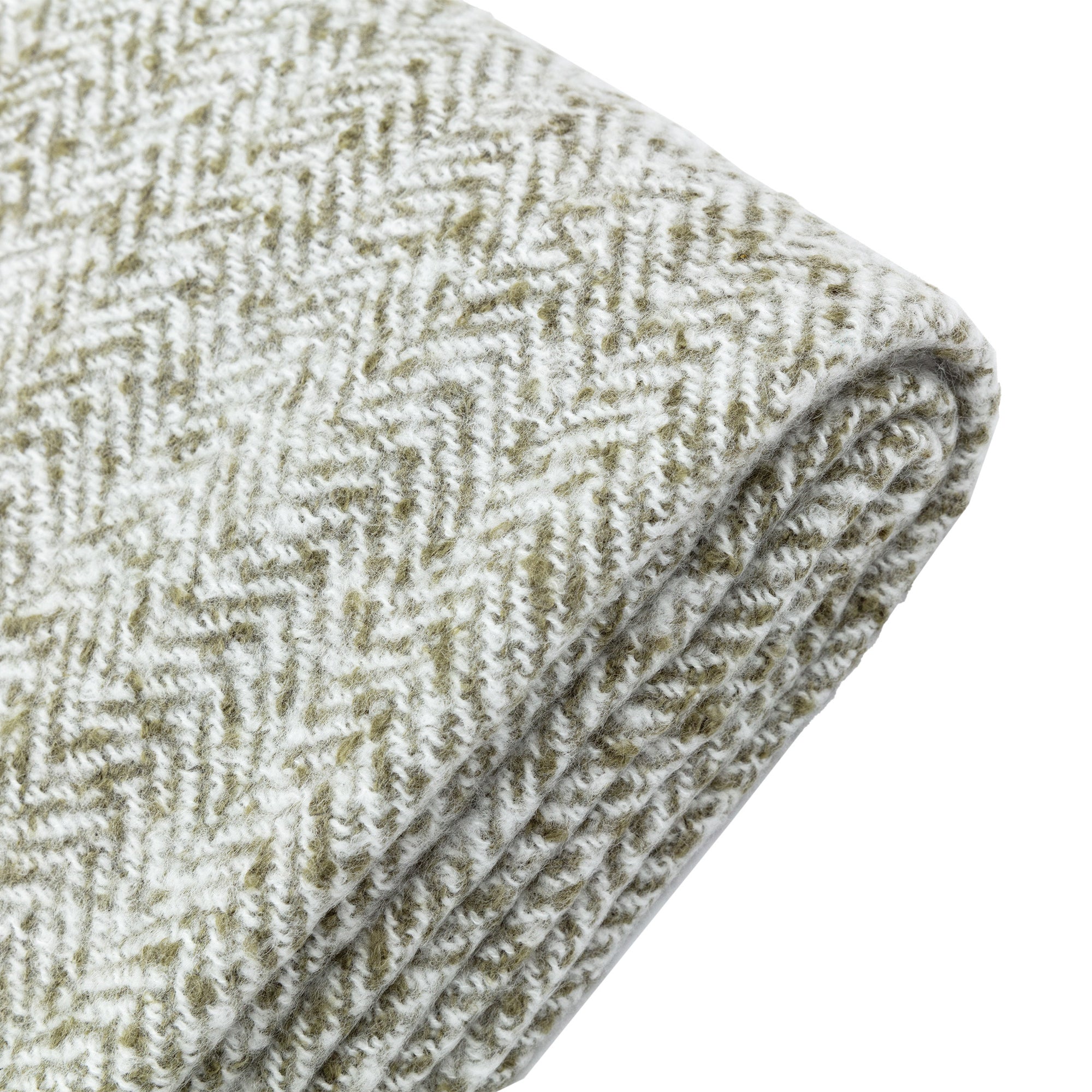 Herringbone Faux Mohair Olive Green Throw