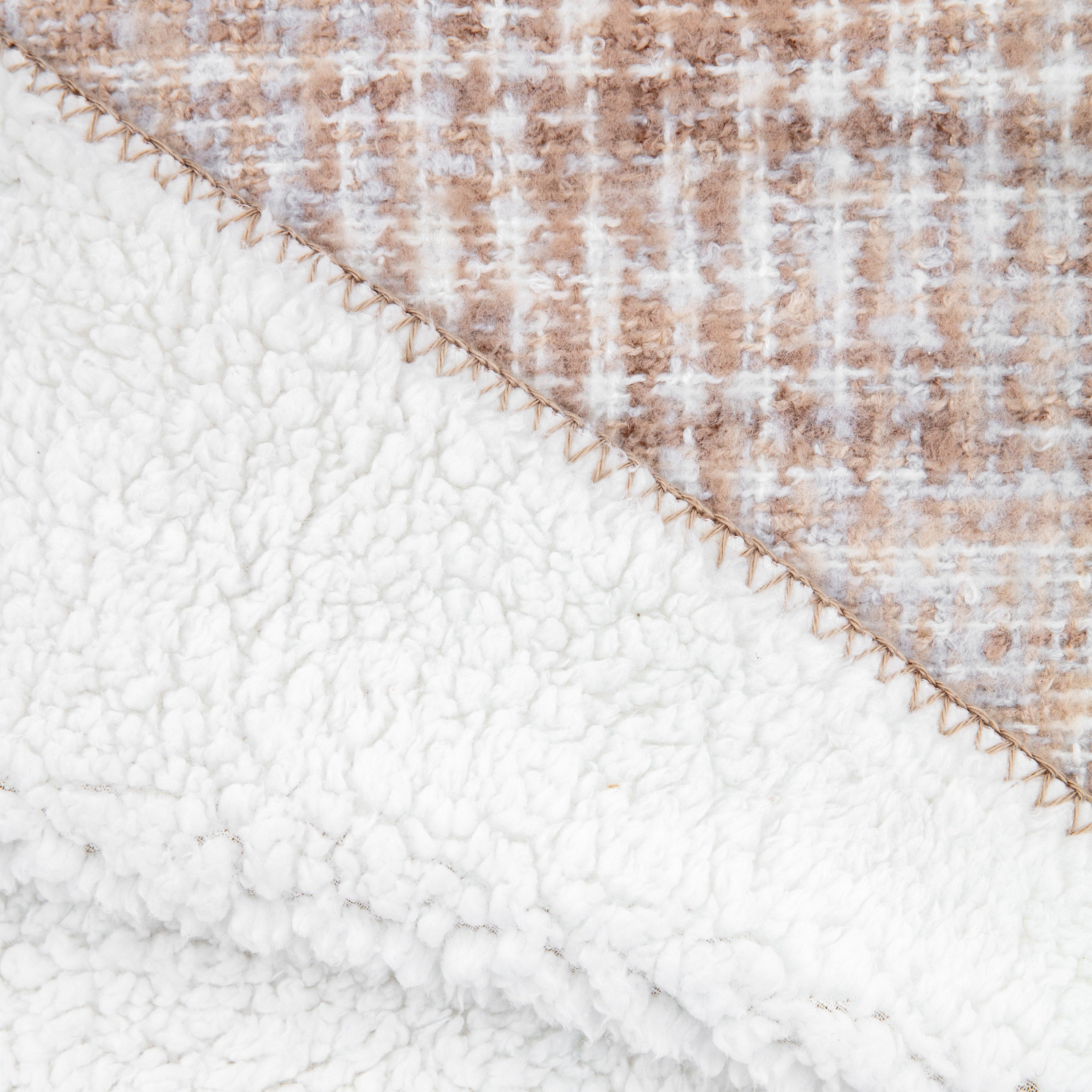 Woven Natural Faux Mohair Sherpa Throw