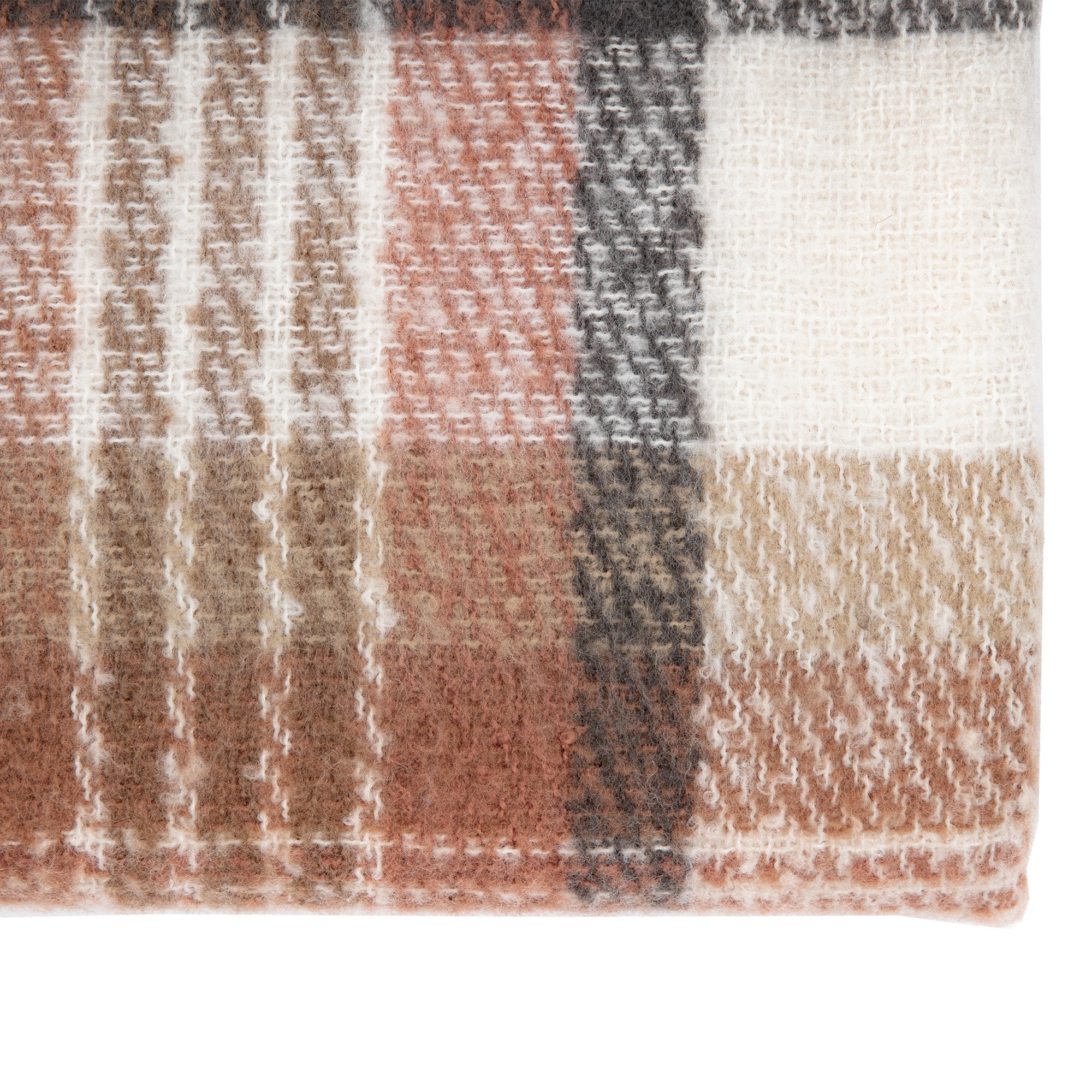 Check Natural Faux Mohair Sherpa Throw