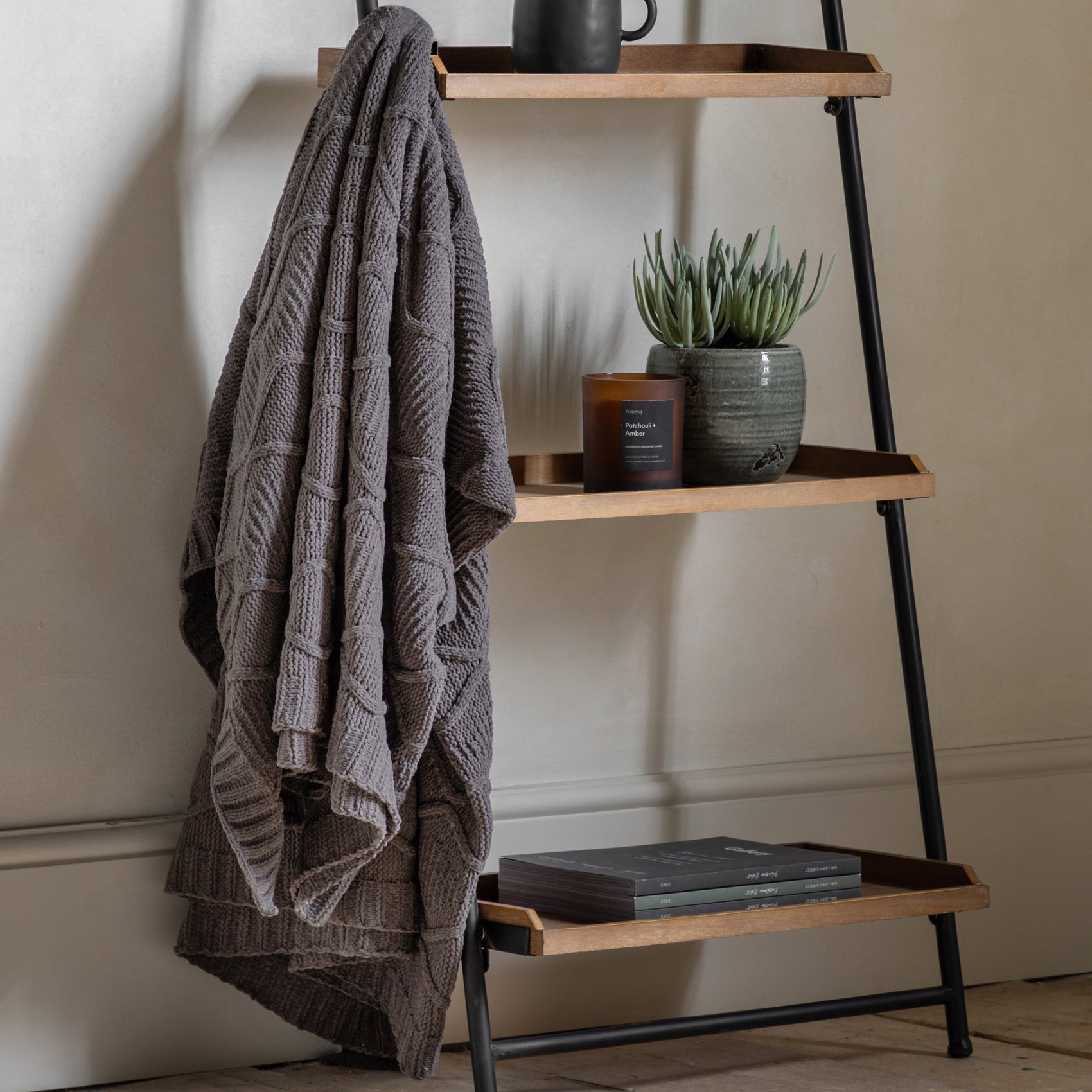 Velora Chenille Grey Knit Cable Throw