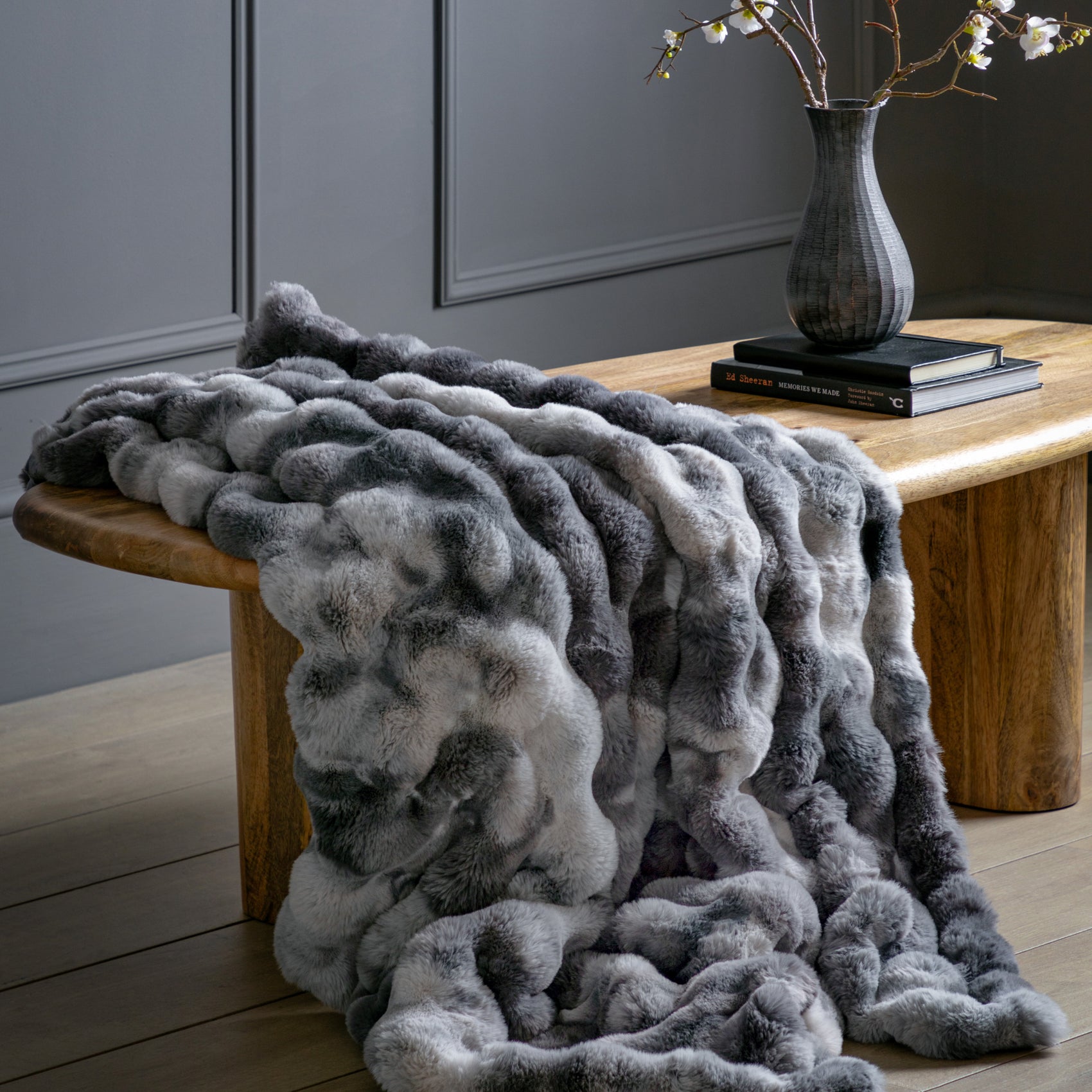 Fernleigh Rabbit Faux Fur Grey Throw - CLEARANCE