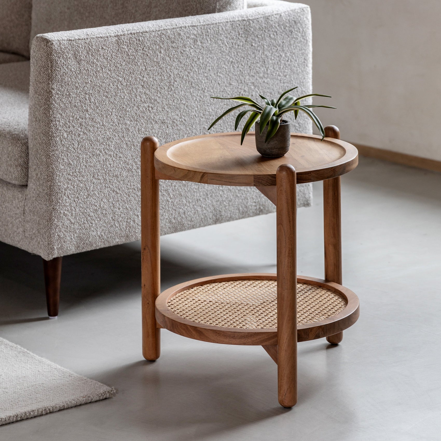 Wilmotte Natural Acacia Wood & Rattan Round Side Table