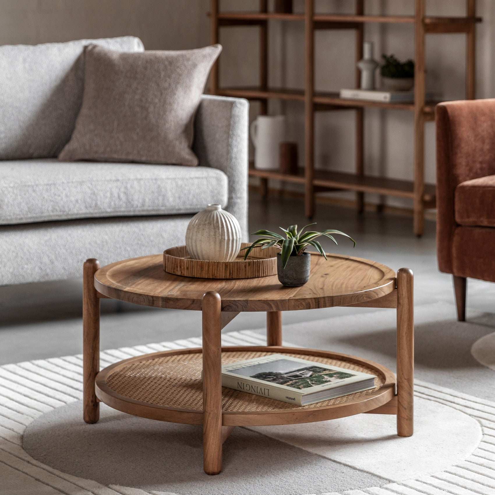 Wilmotte Natural Acacia Wood & Rattan Round Coffee Table