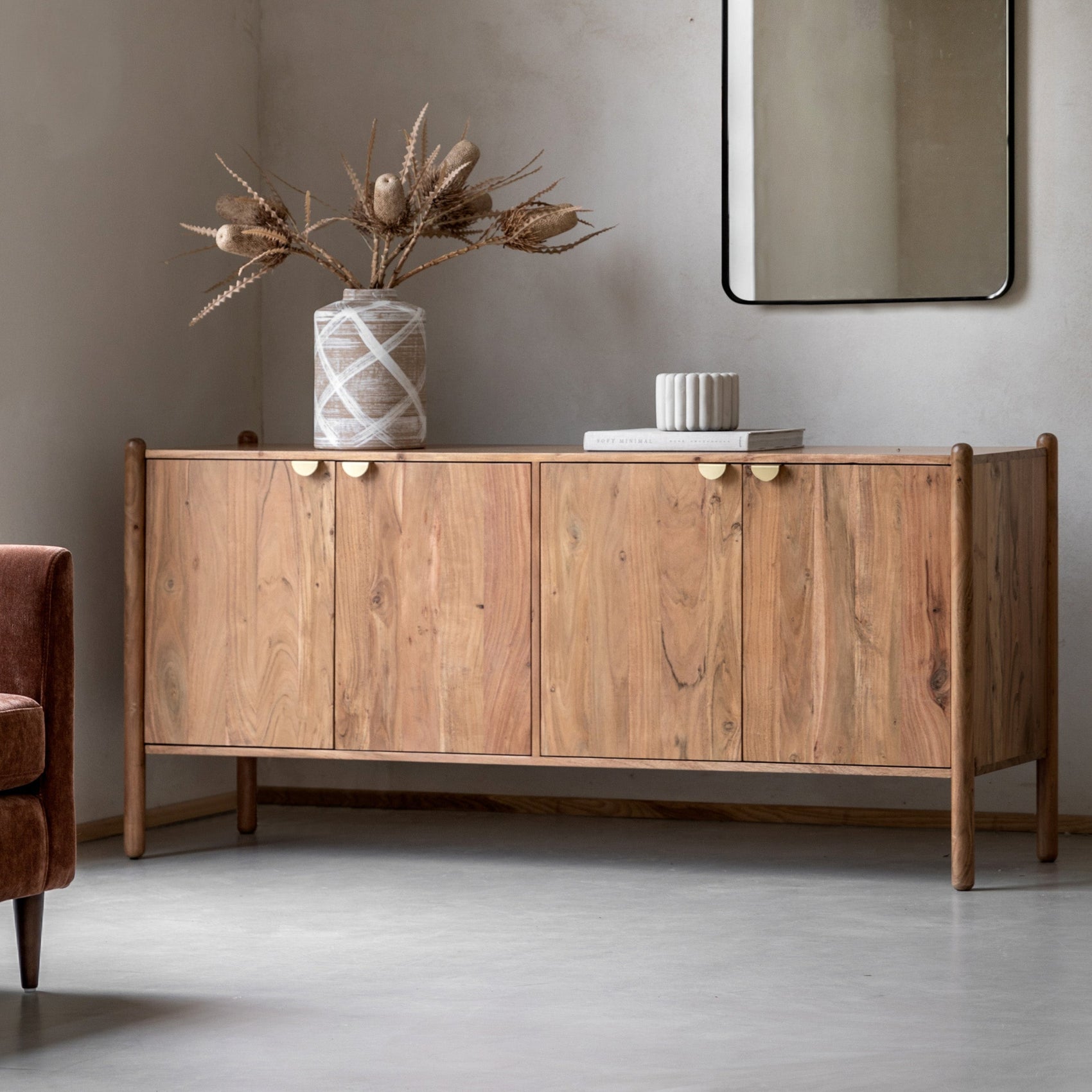 Wilmotte Natural Acacia Wood & Gold Sideboard