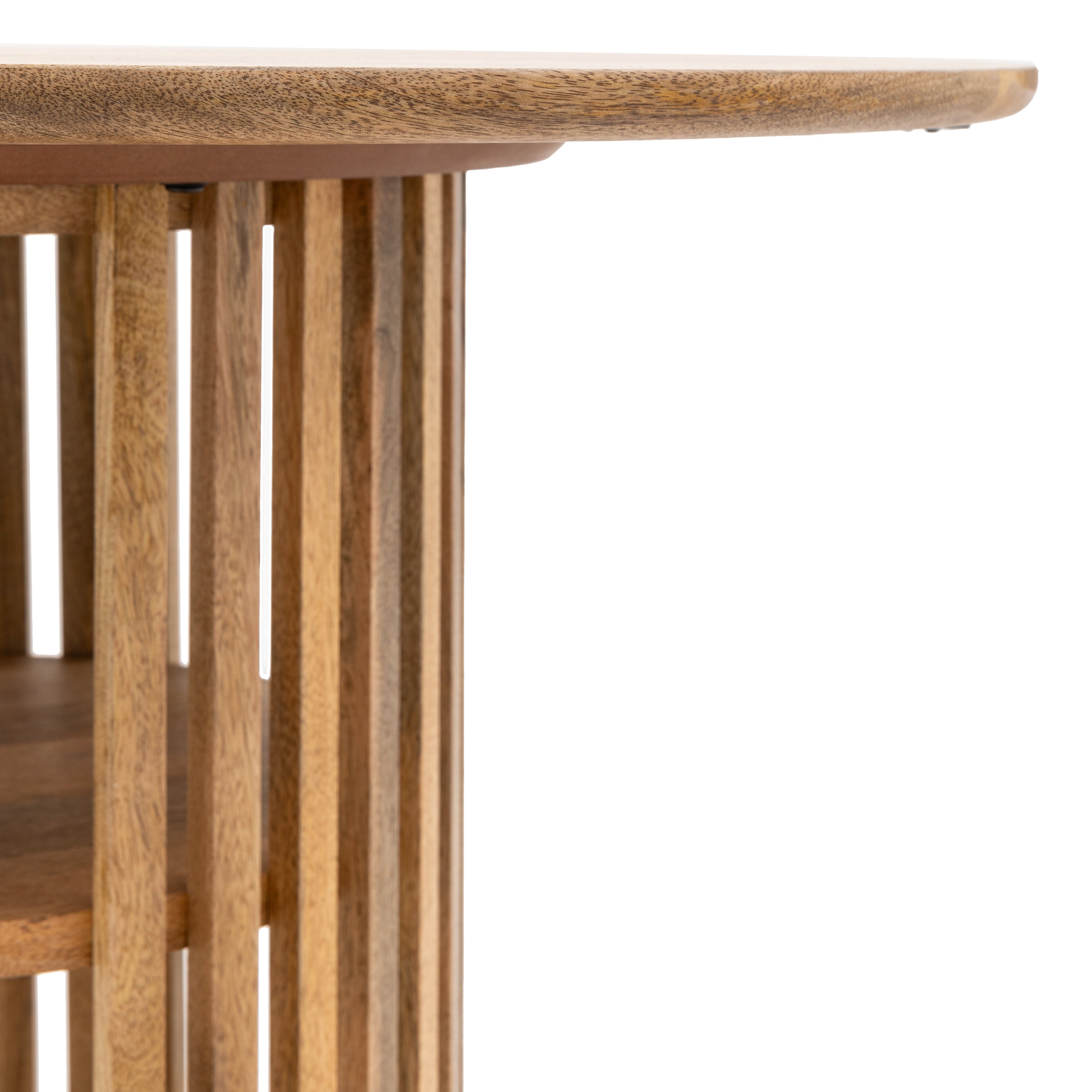 Alvin Slatted Natural Mango Wood Round Dining Table | 2 Seater