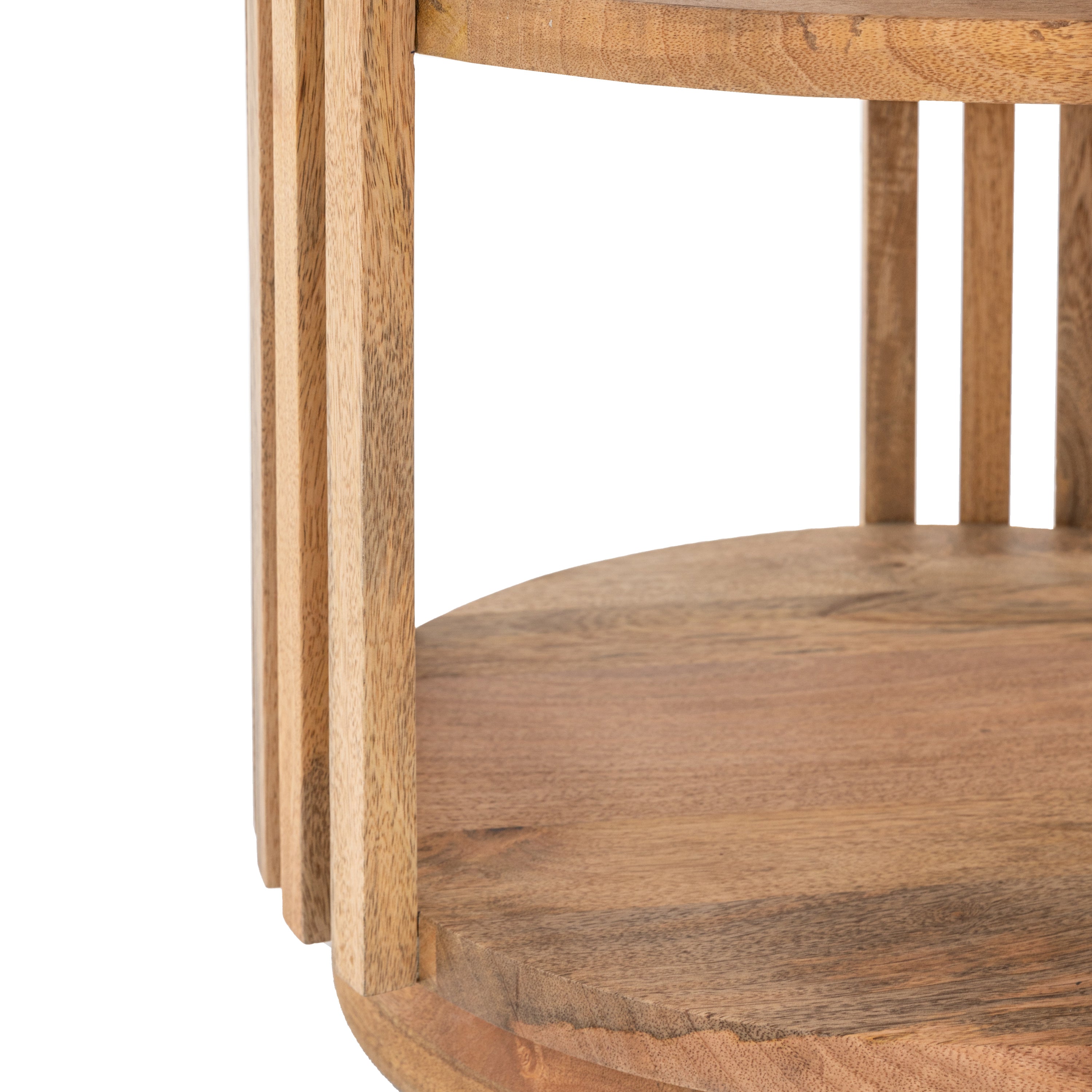 Alvin Slatted Natural Mango Wood Round Dining Table | 2 Seater