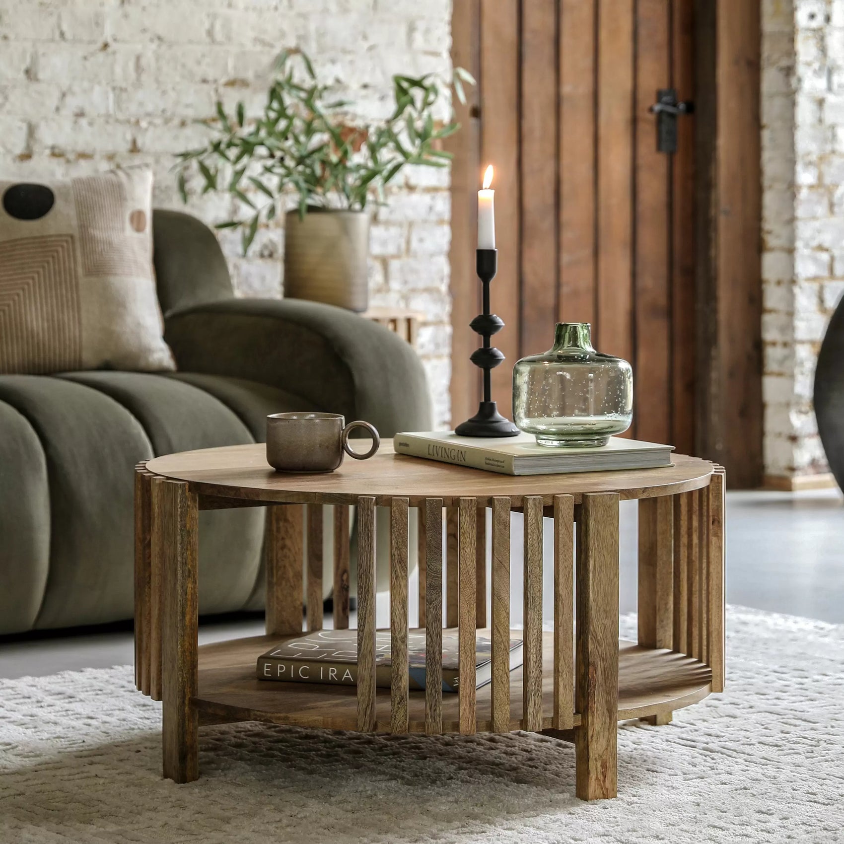Alvin Slatted Natural Acacia Wood Round Coffee Table