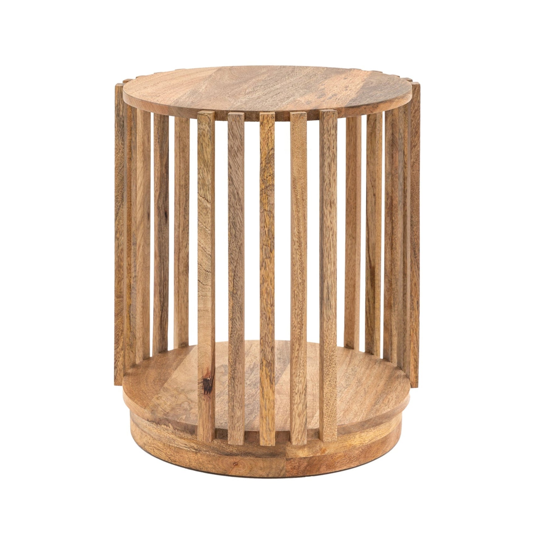 Alvin Slatted Natural Mango Wood Round Side Table