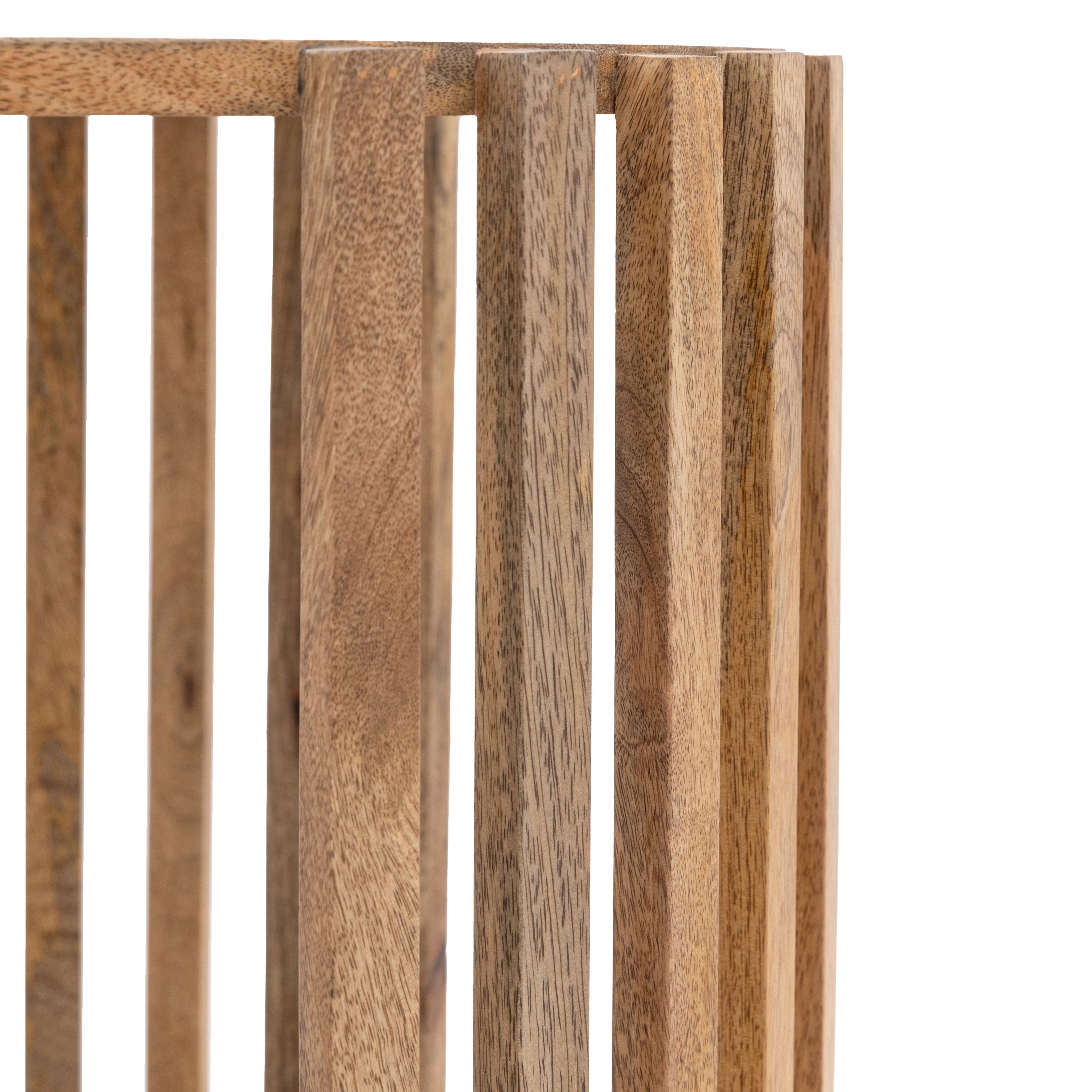 Alvin Slatted Natural Mango Wood Round Side Table