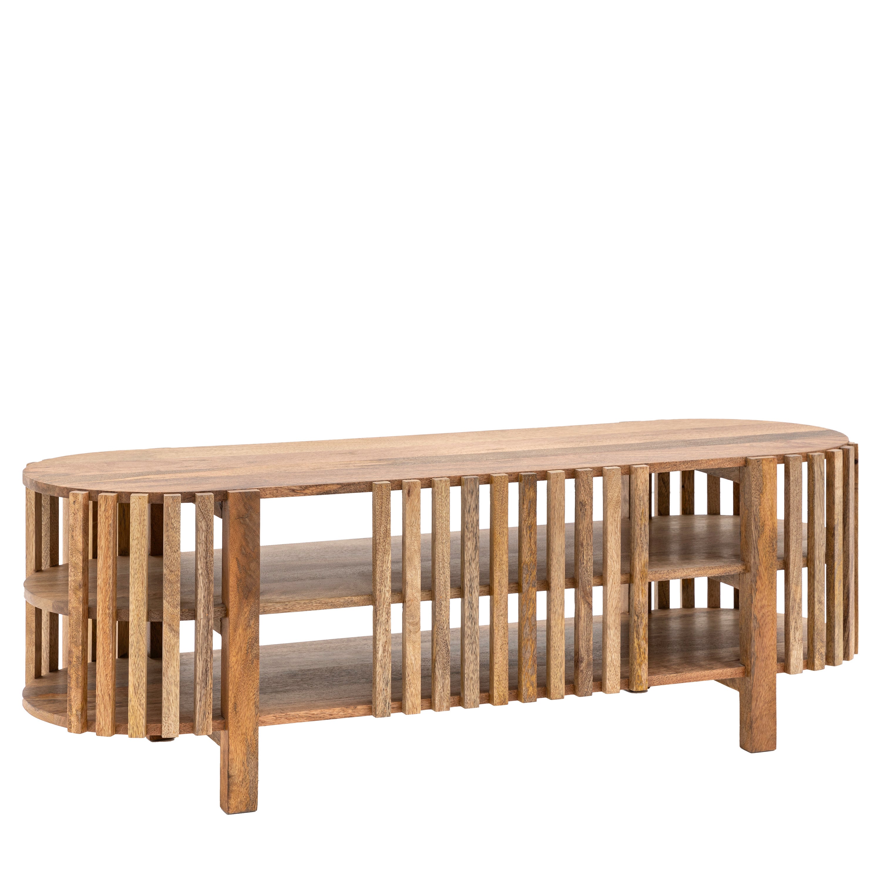 Alvin Slatted Natural Mango Wood TV Unit