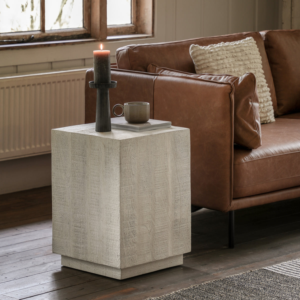 Eldora Whitewash Mango Wood Square Side Table
