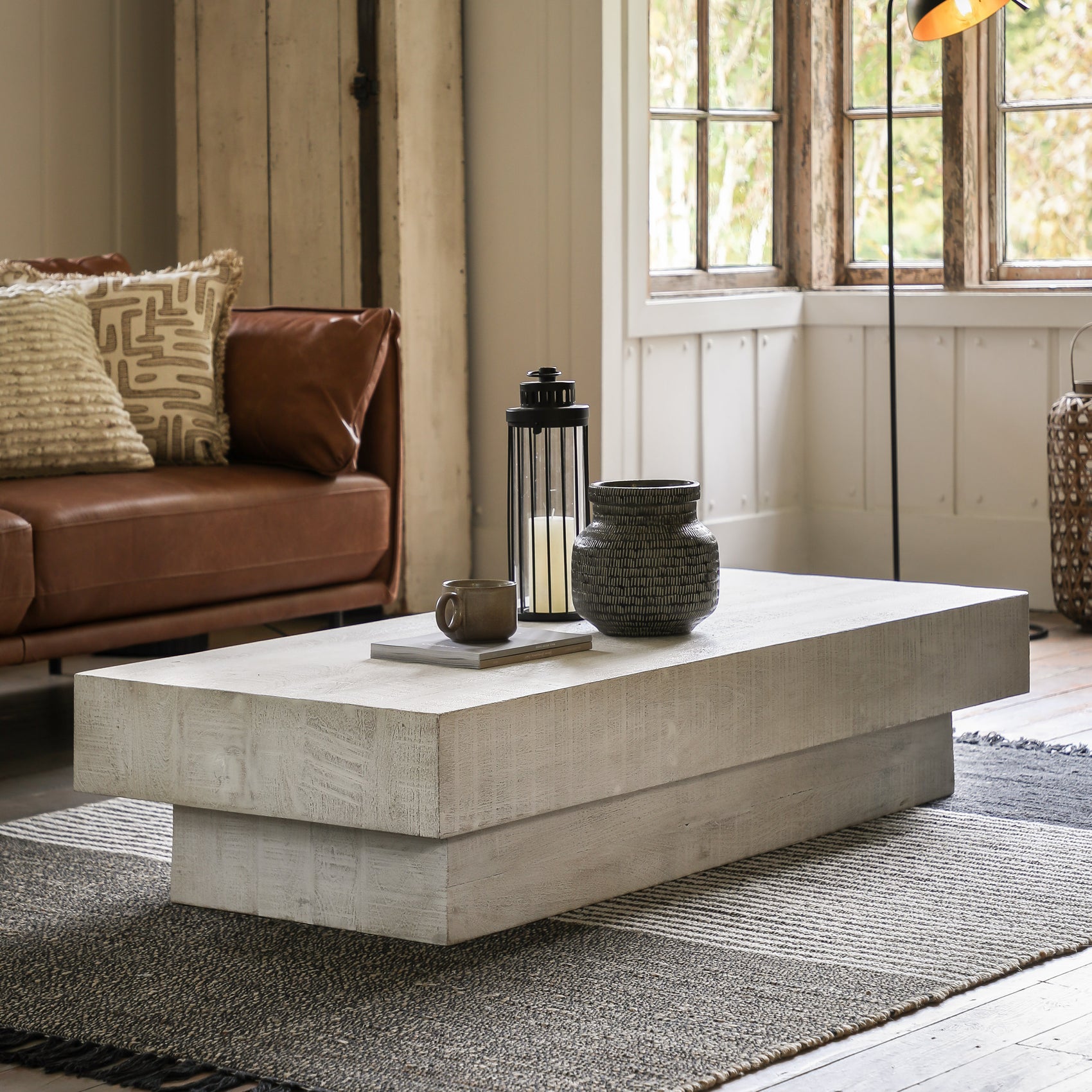 Eldora Whitewash Mango Wood Rectangle Coffee Table