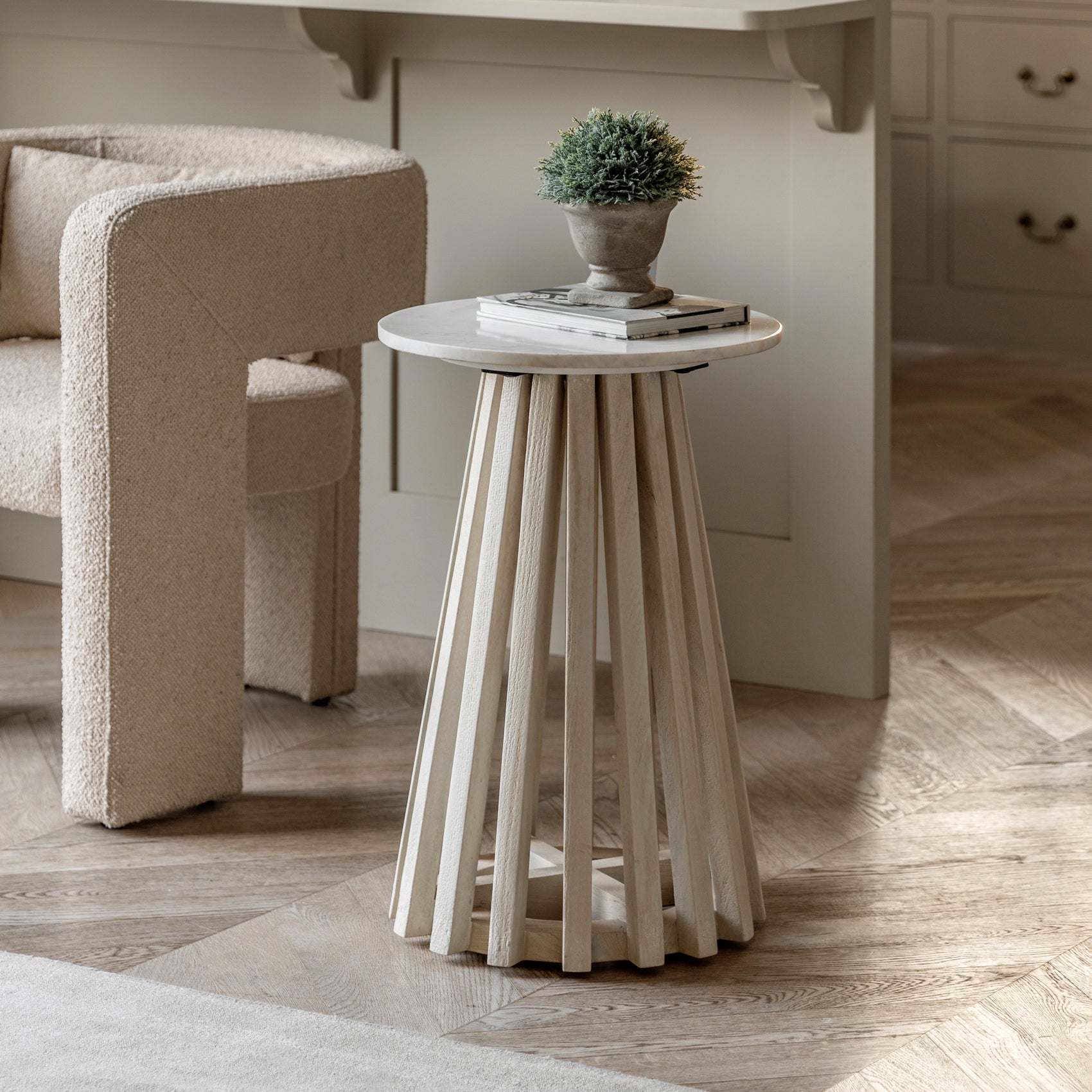Ardeo Mango Wood & White Marble Side Table