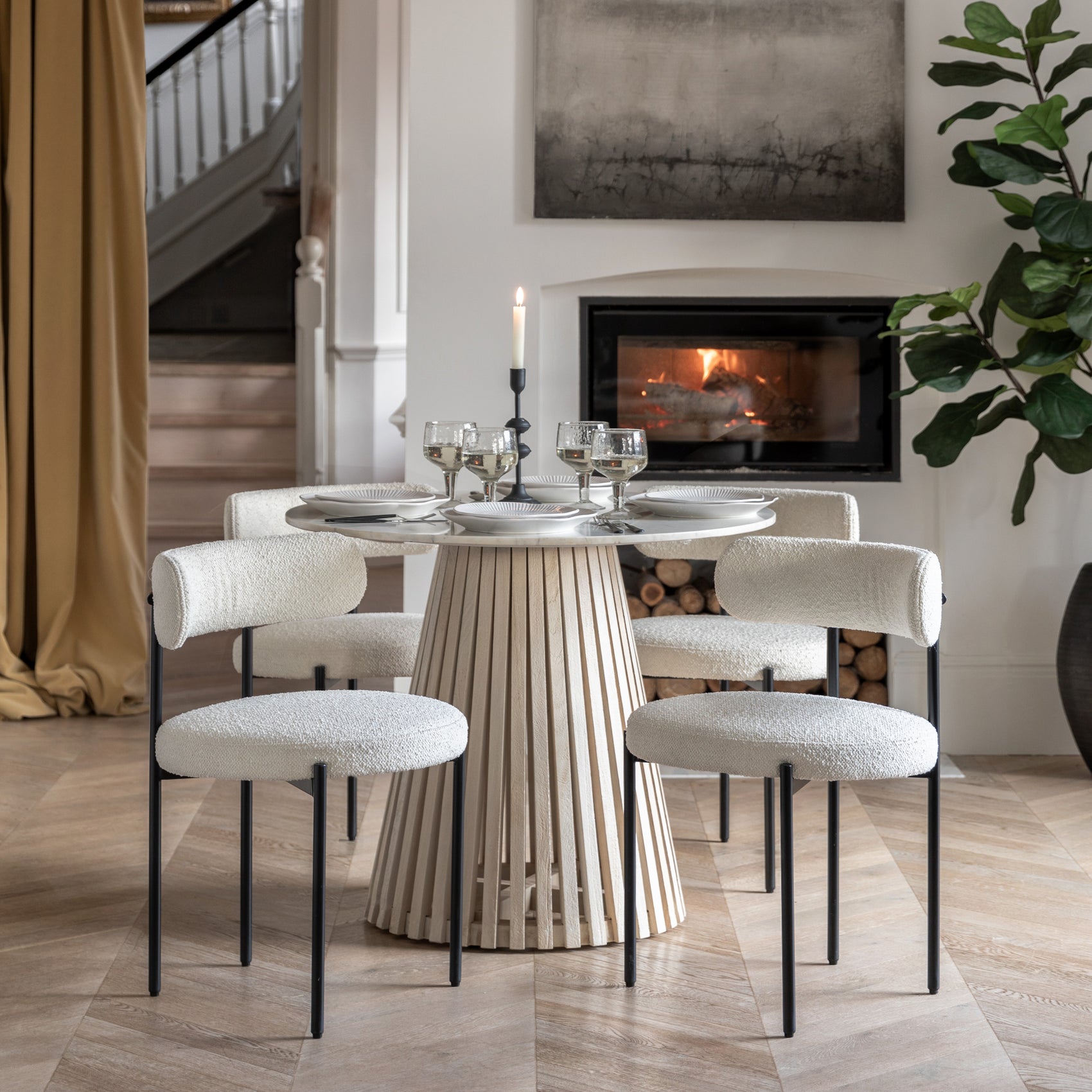 Ardeo Mango Wood & White Marble Round Dining Table | 4 Seater