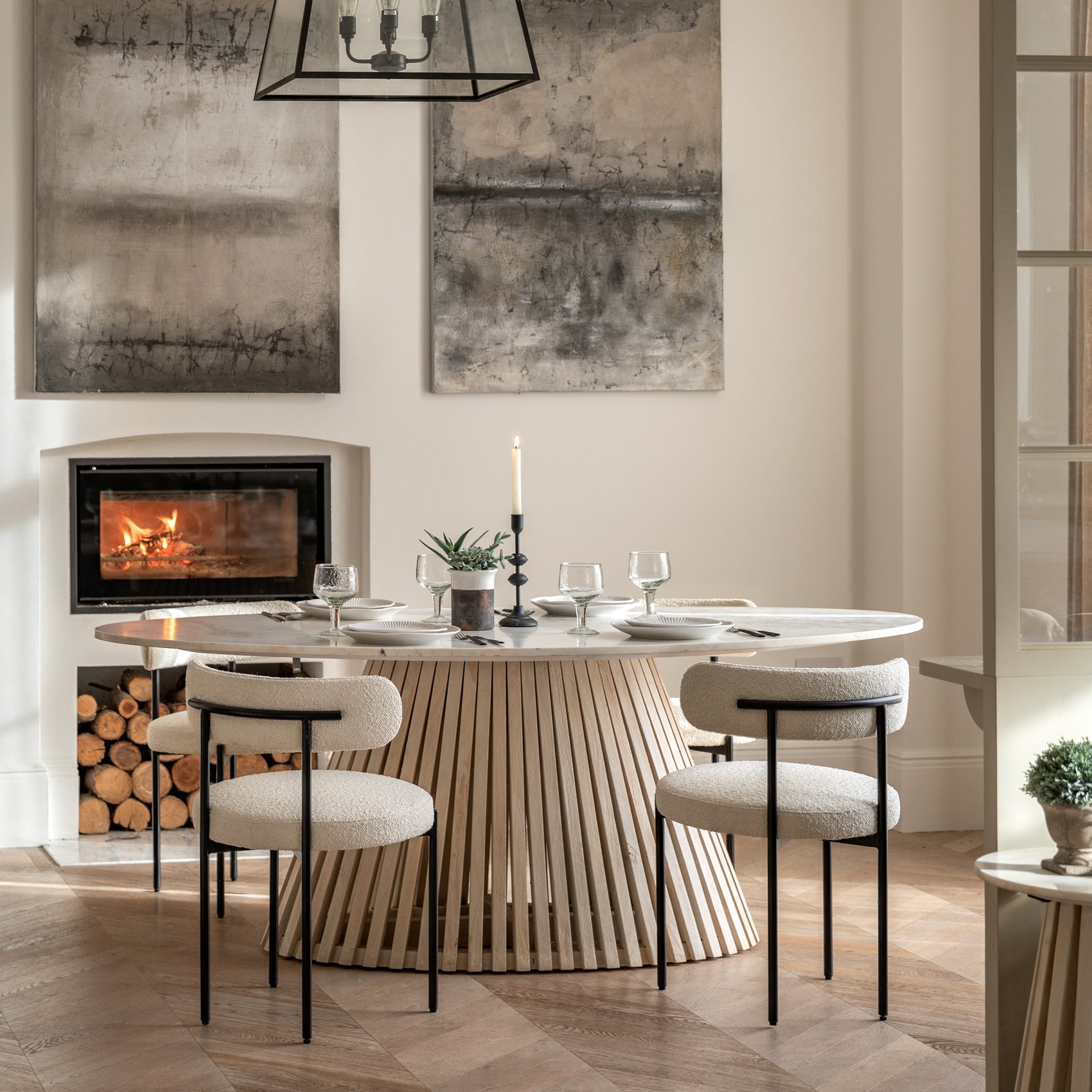 Ardeo Mango Wood & White Marble Oval Dining Table | 6 Seater