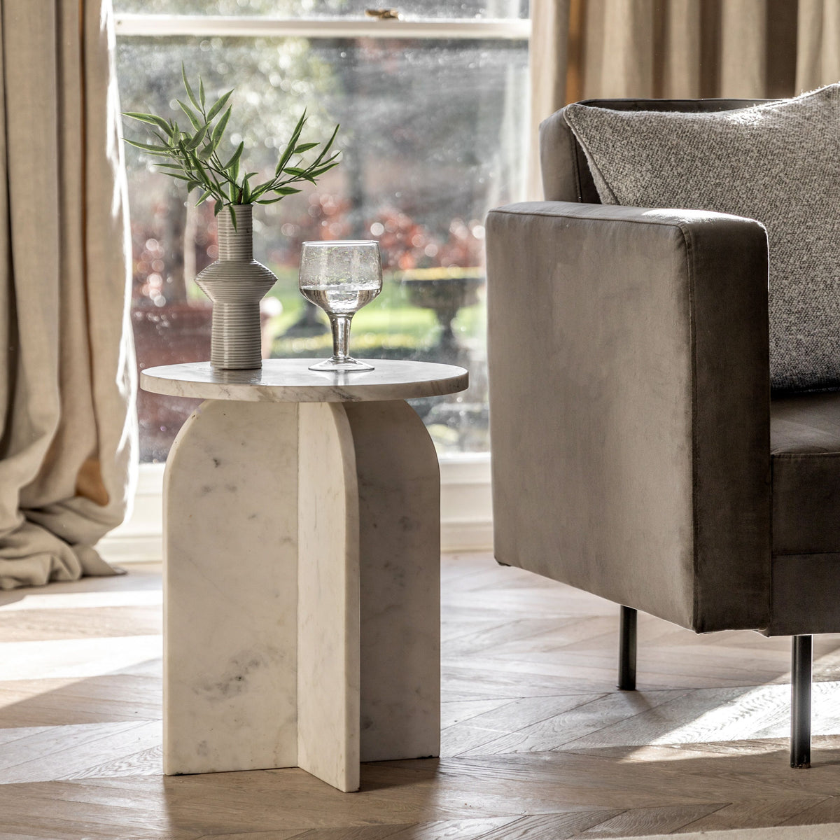Dario White Marble Round Side Table