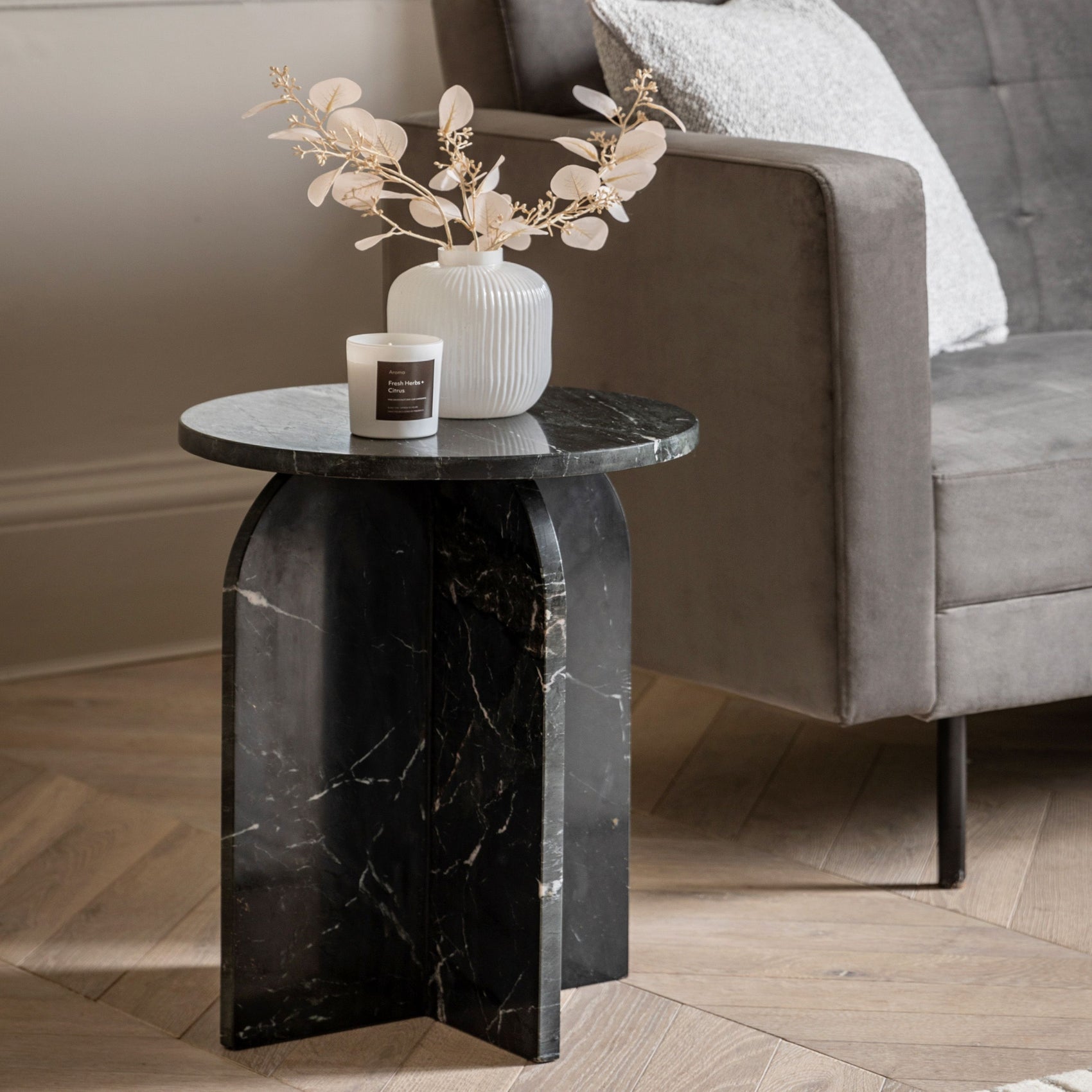 Dario Black Marble Round Side Table