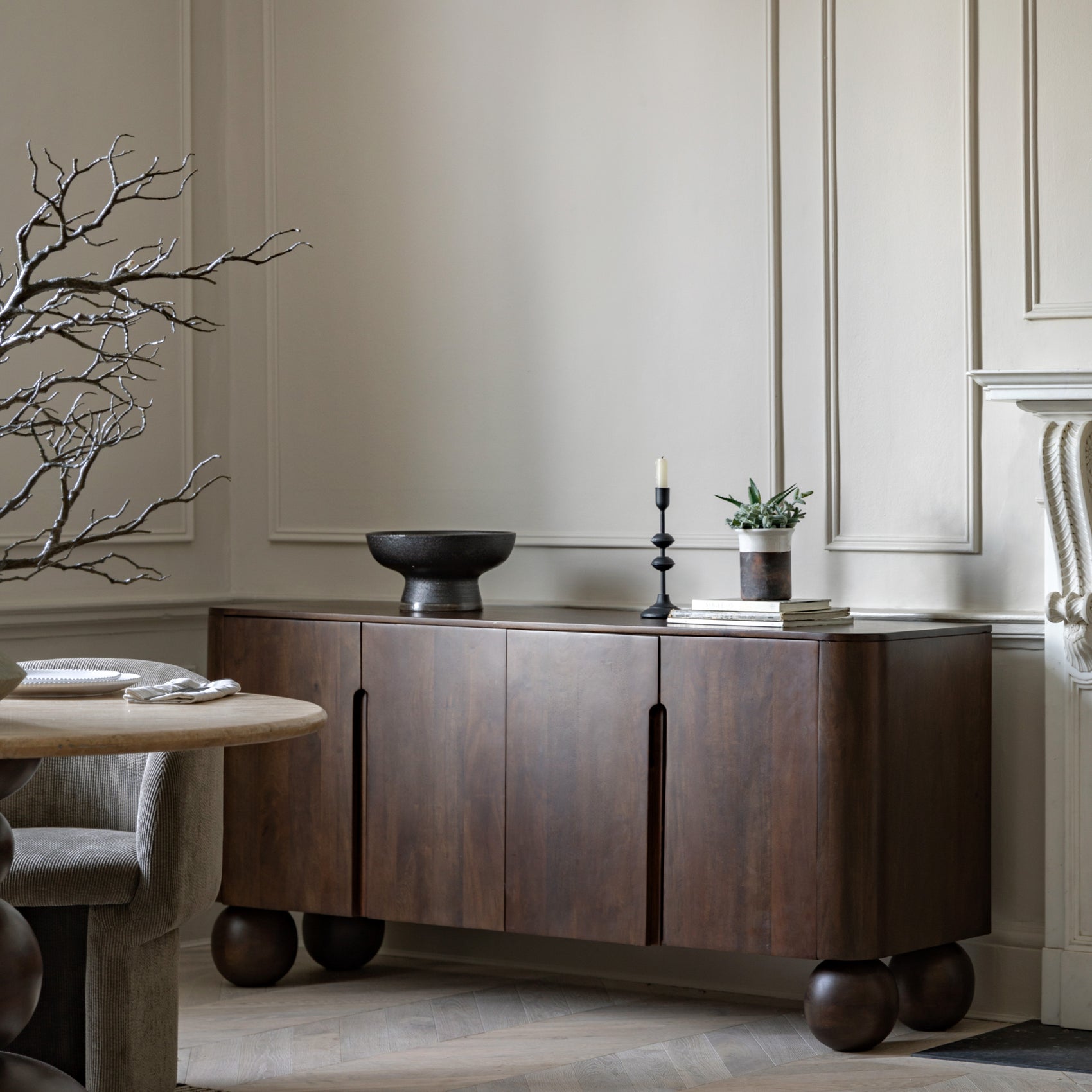 Anders Carved Dark Brown Mango Wood Sideboard