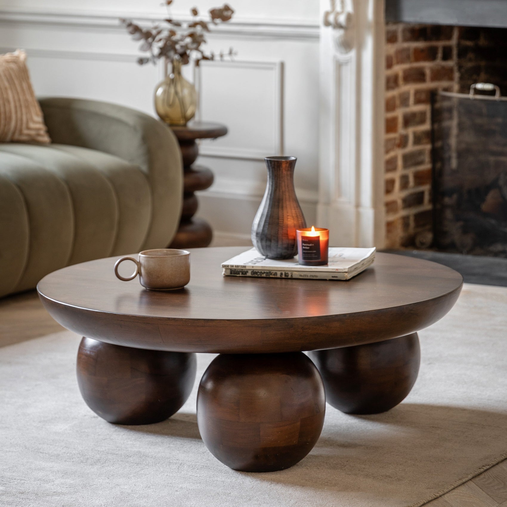 Anders Dark Brown Mango Wood Round Coffee Table