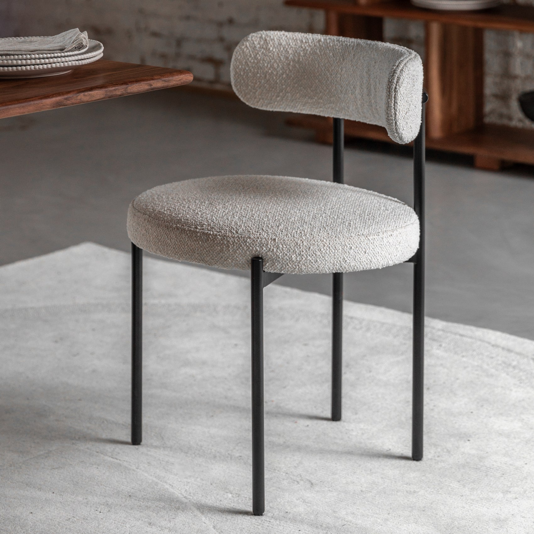 Set of 2 Ortona Vanilla White Bouclé Curved Dining Chair