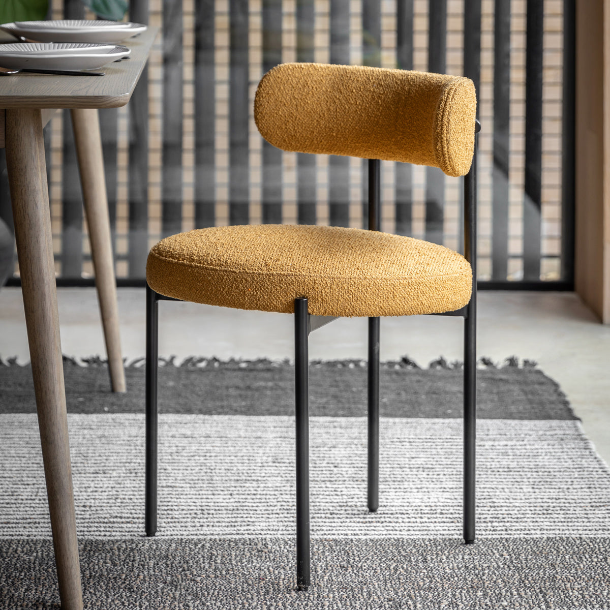 Set of 2 Ortona Ochre Yellow Bouclé Curved Dining Chair