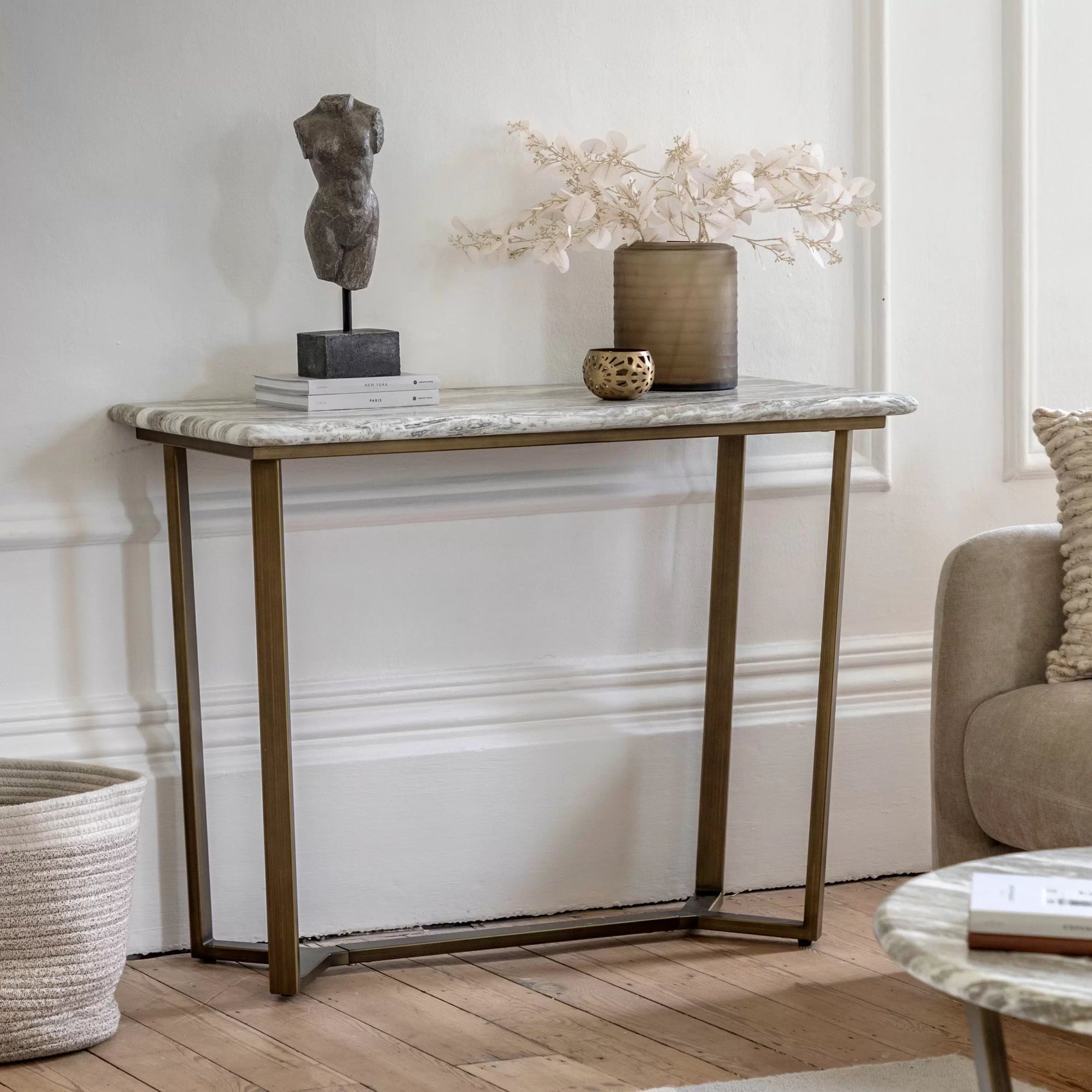 Bilbao Gold & White/Green Marble Effect Console Table